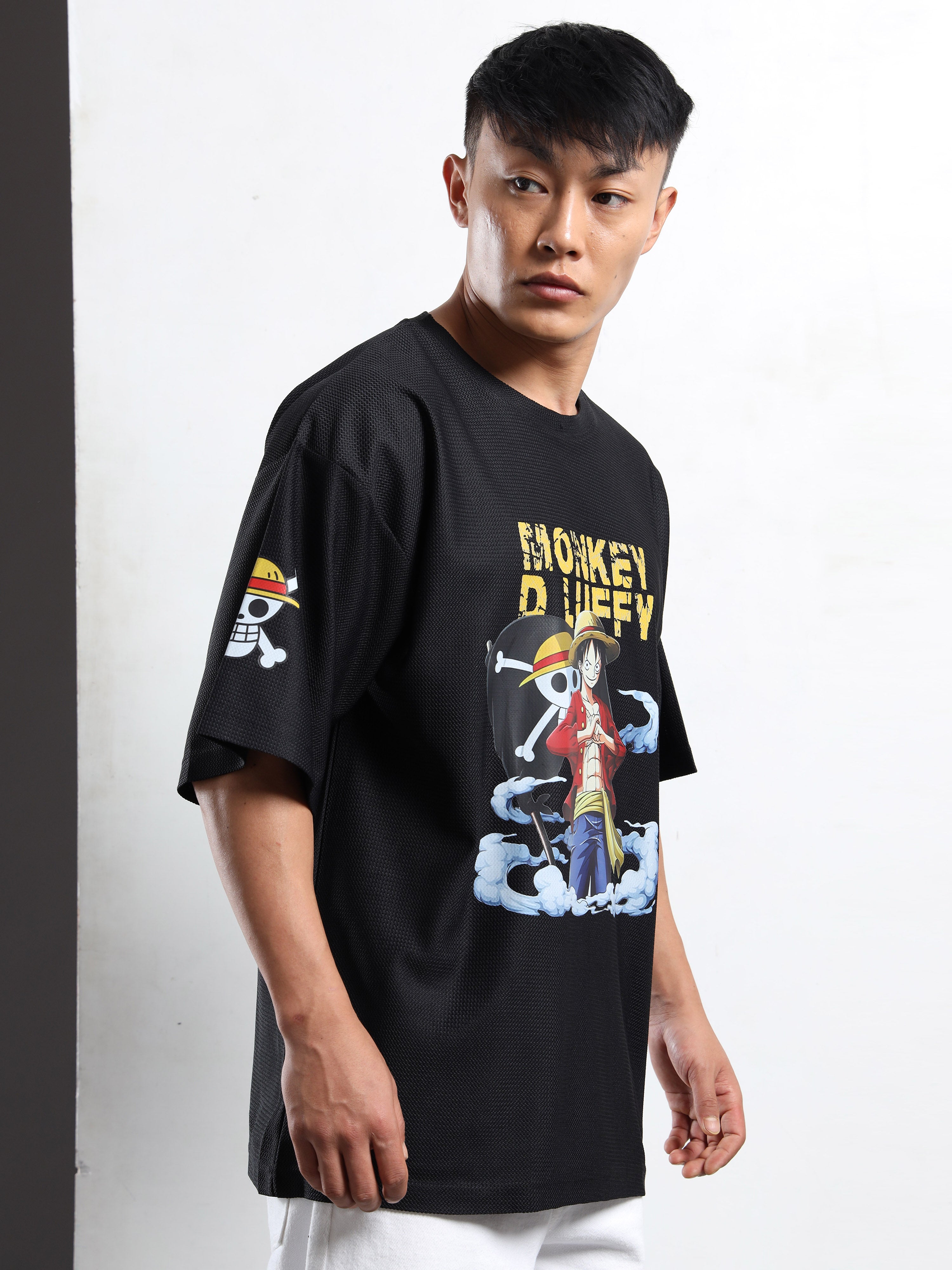 Black Oversized “Monkey D. Luffy” Graphic Tee