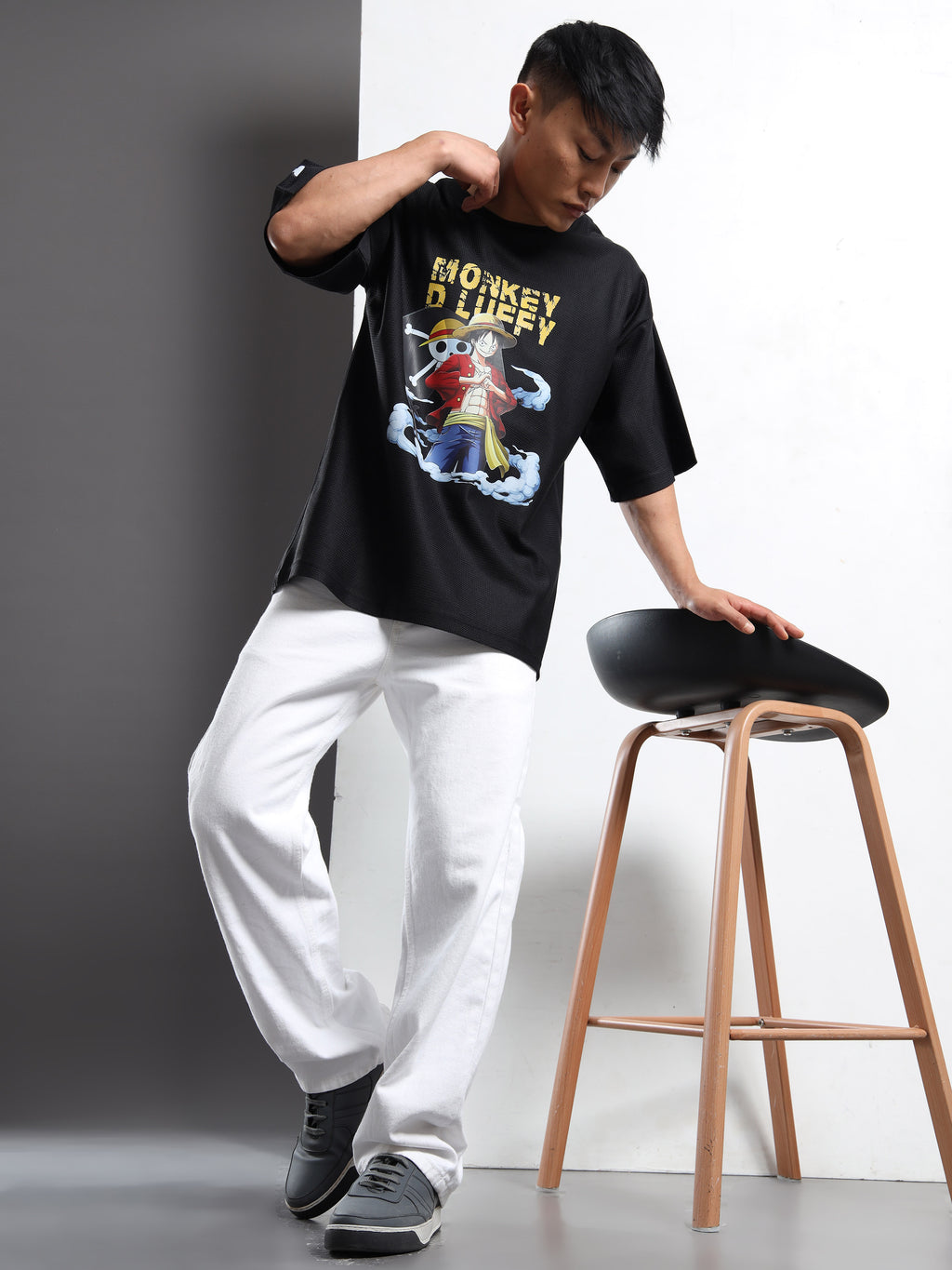 Black Oversized “Monkey D. Luffy” Graphic Tee