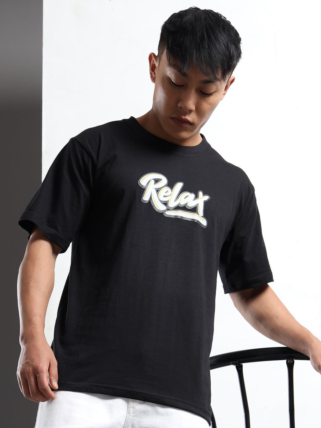 Men's Black and Multi-Color Relax Graphic T-Shirt