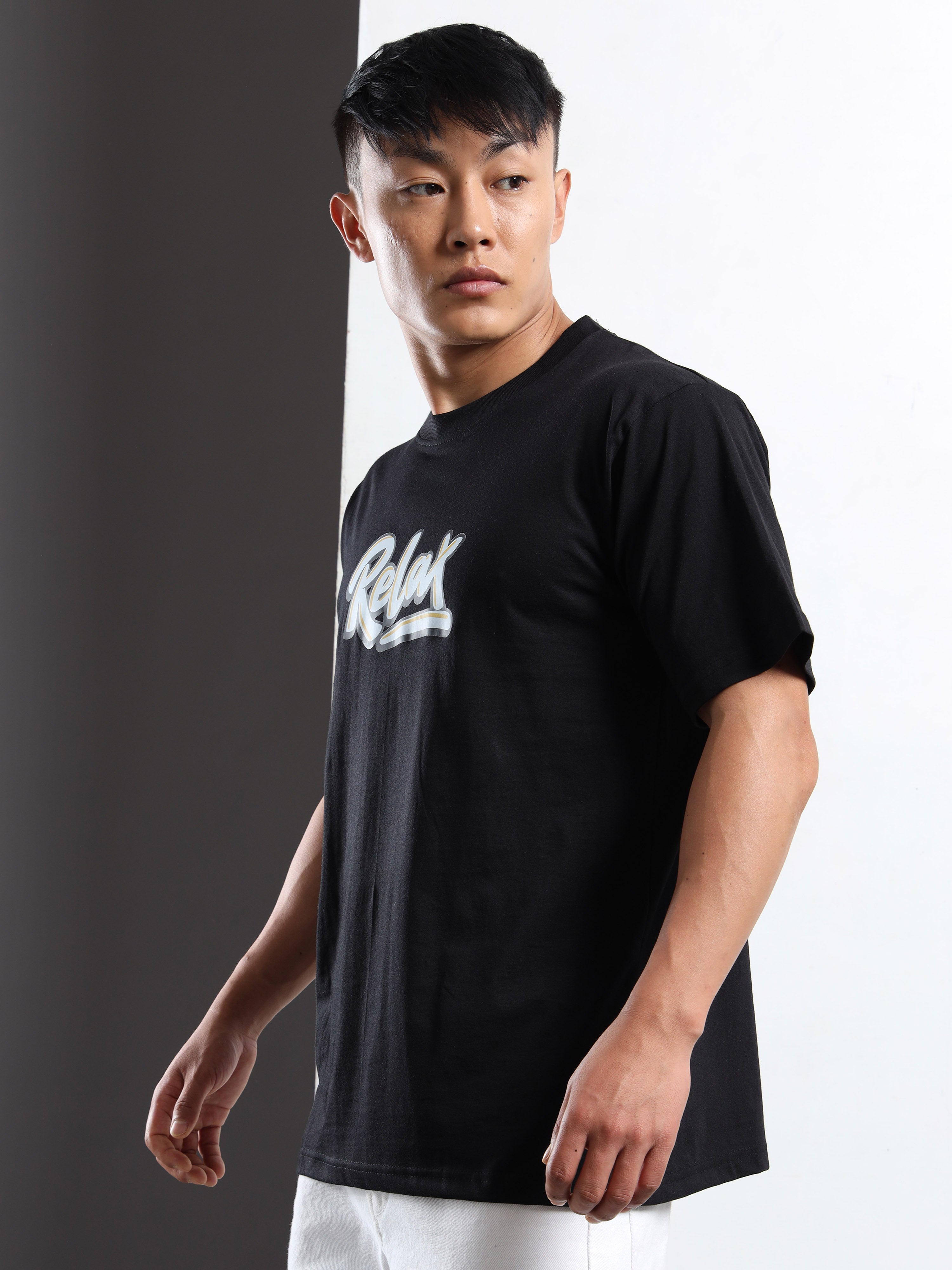 Men's Black and Multi-Color Relax Graphic T-Shirt