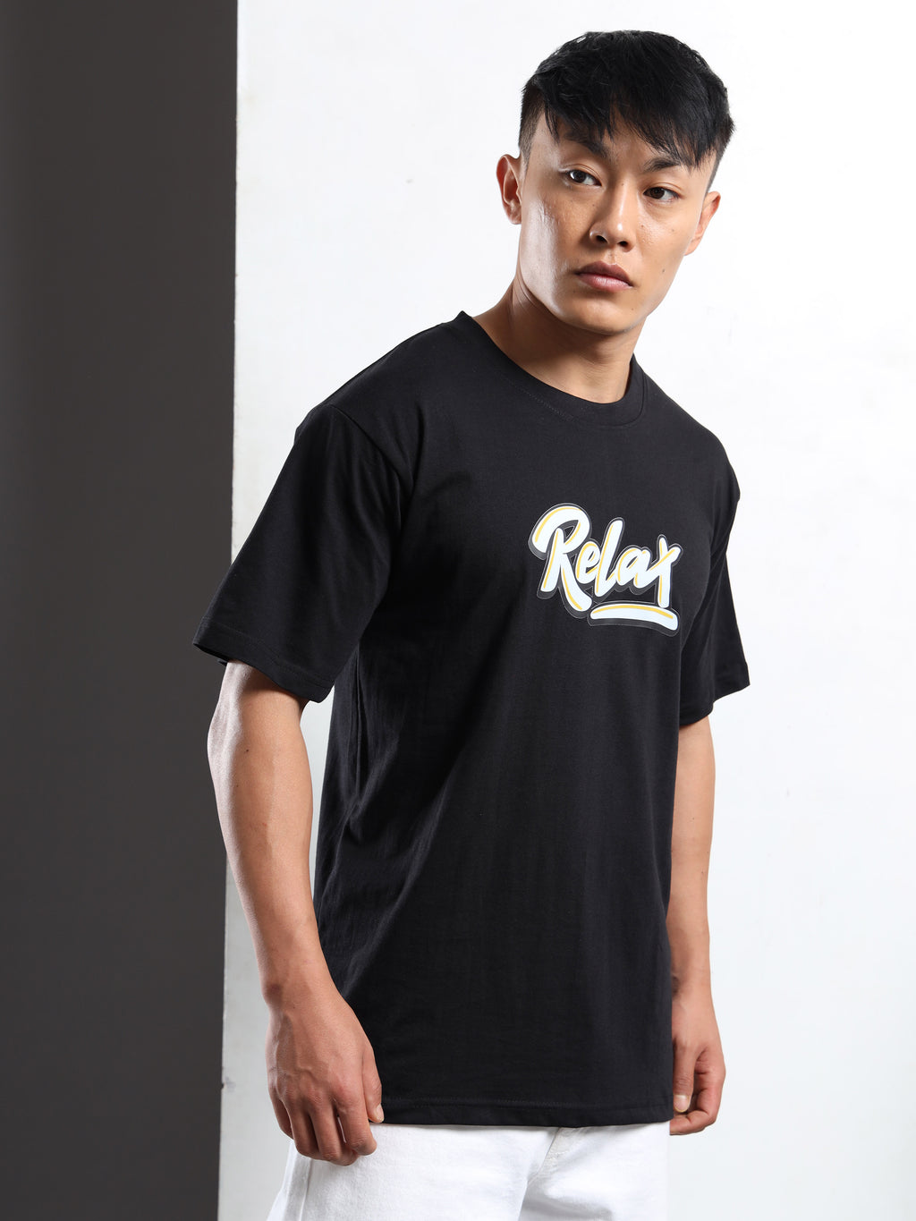 Men's Black and Multi-Color Relax Graphic T-Shirt