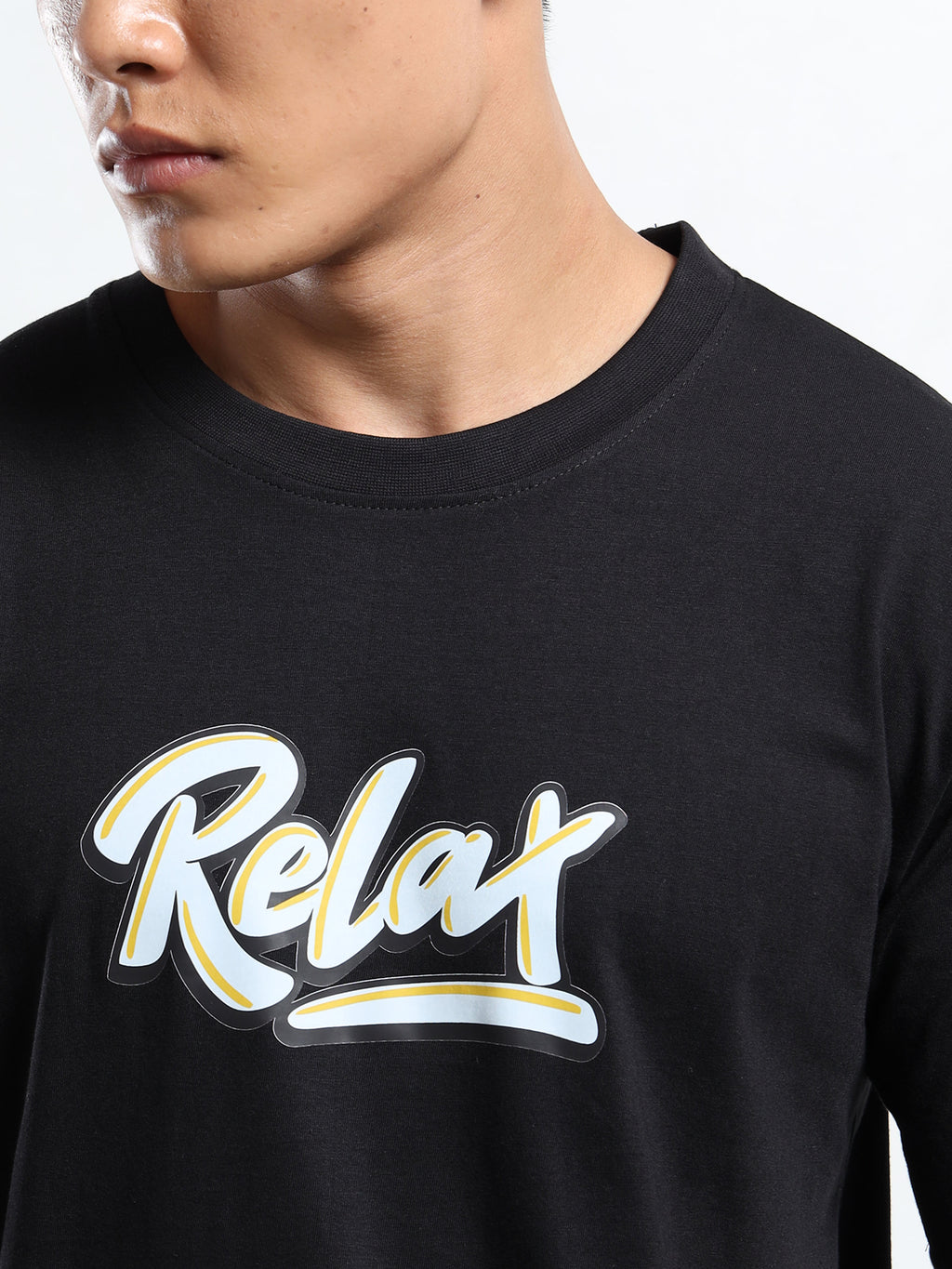 Men's Black and Multi-Color Relax Graphic T-Shirt