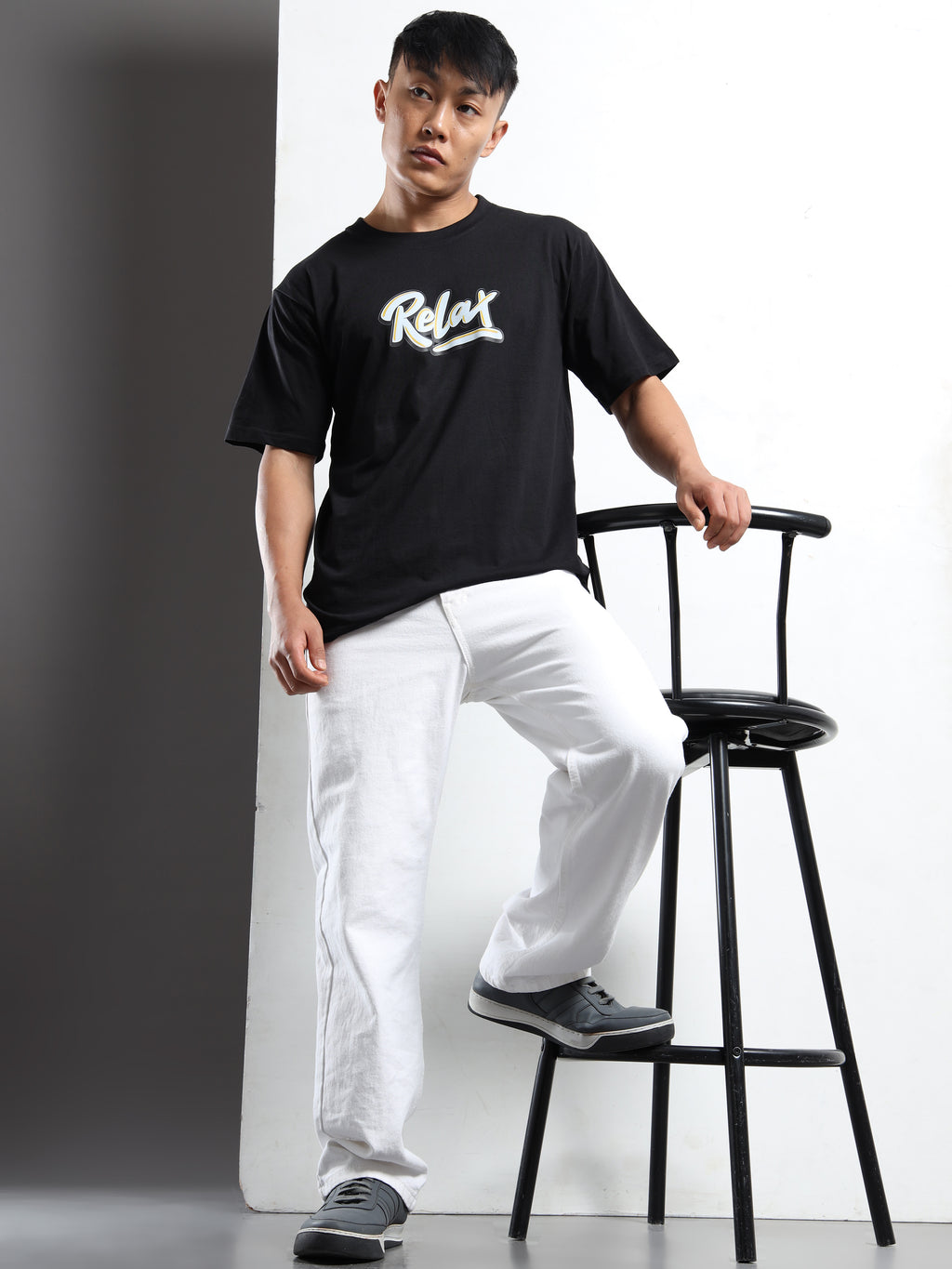 Men's Black and Multi-Color Relax Graphic T-Shirt