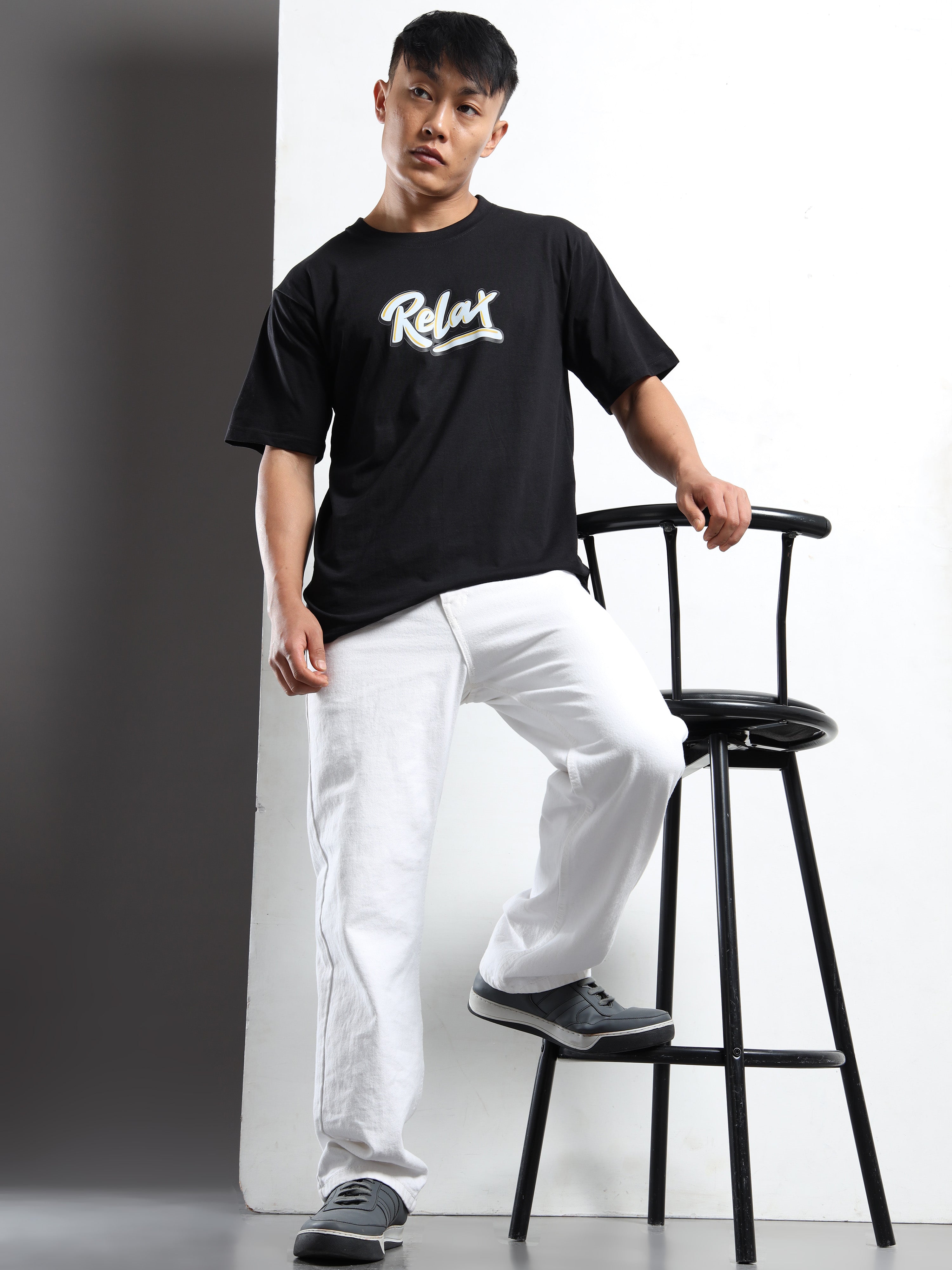 Men's Black and Multi-Color Relax Graphic T-Shirt