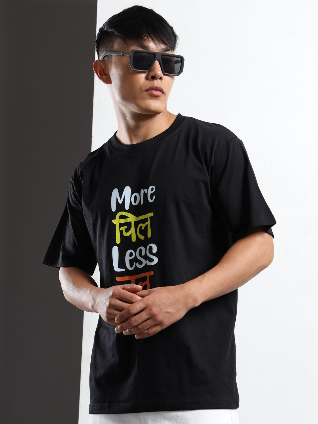 Men's Black and Multi-Color Urban Street Graphic T-Shirt