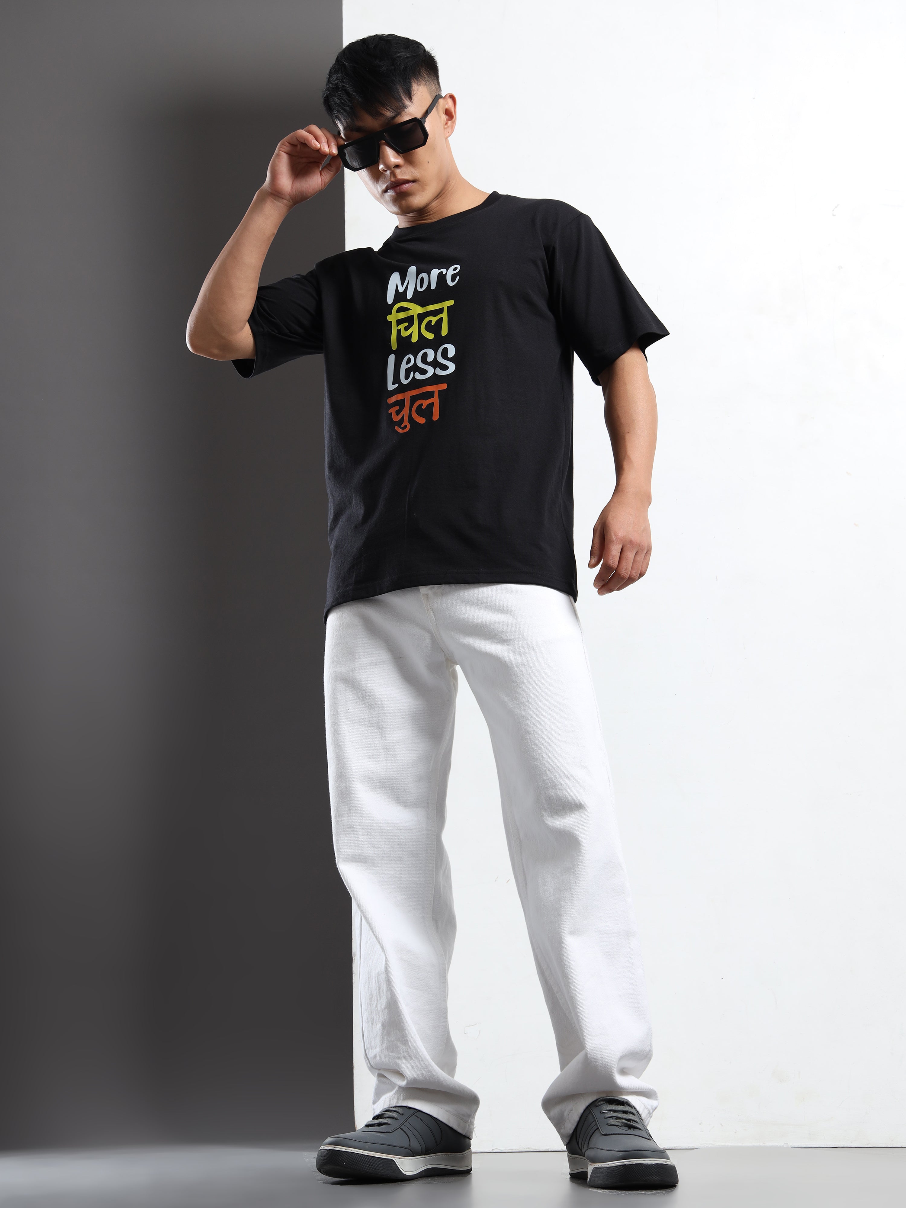 Men's Black and Multi-Color Urban Street Graphic T-Shirt
