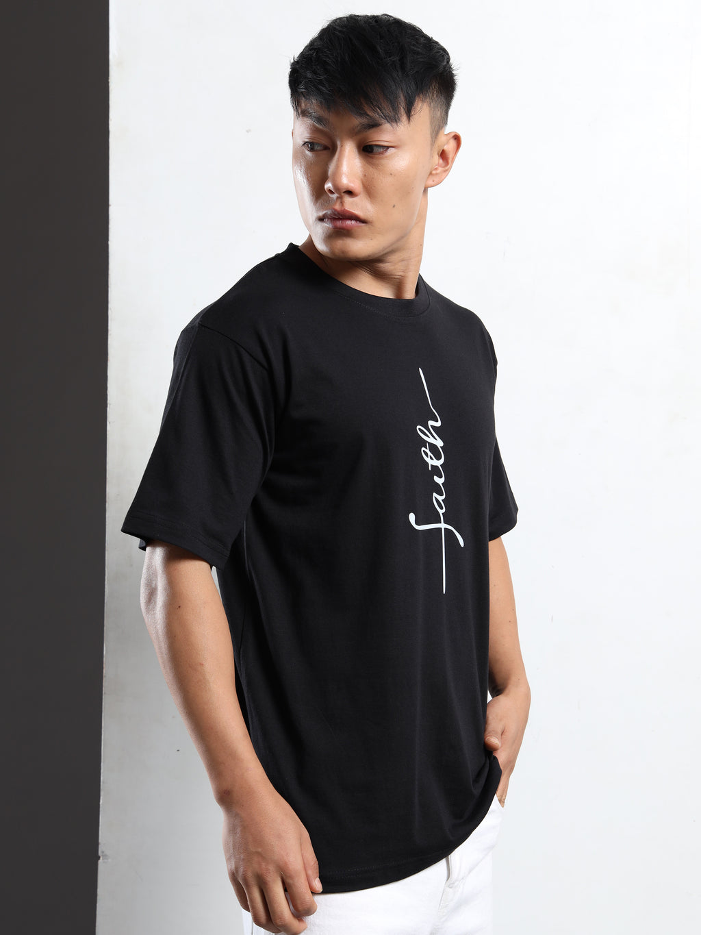 Men's Black and White Faith Script T-Shirt