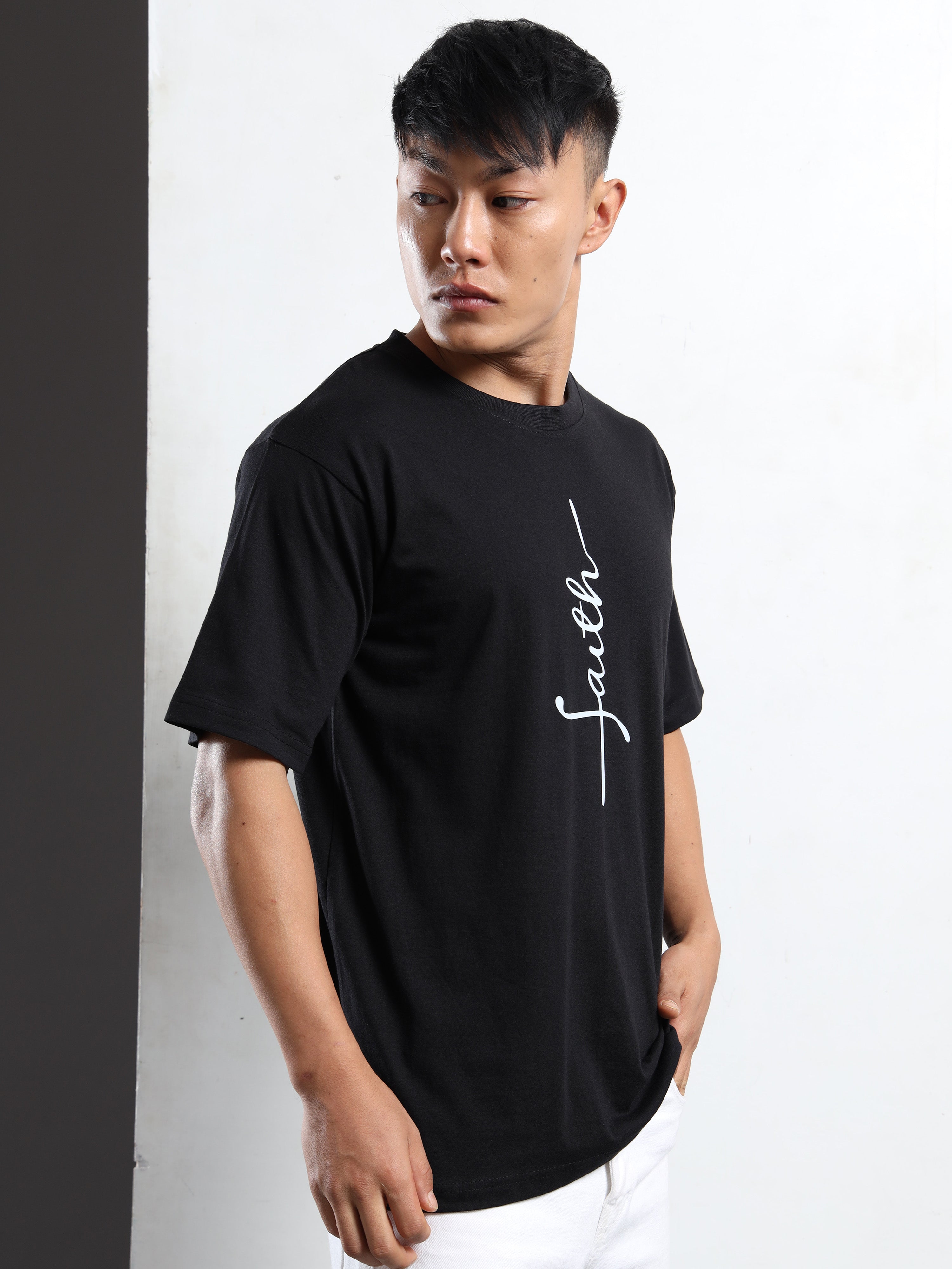 Men's Black and White Faith Script T-Shirt