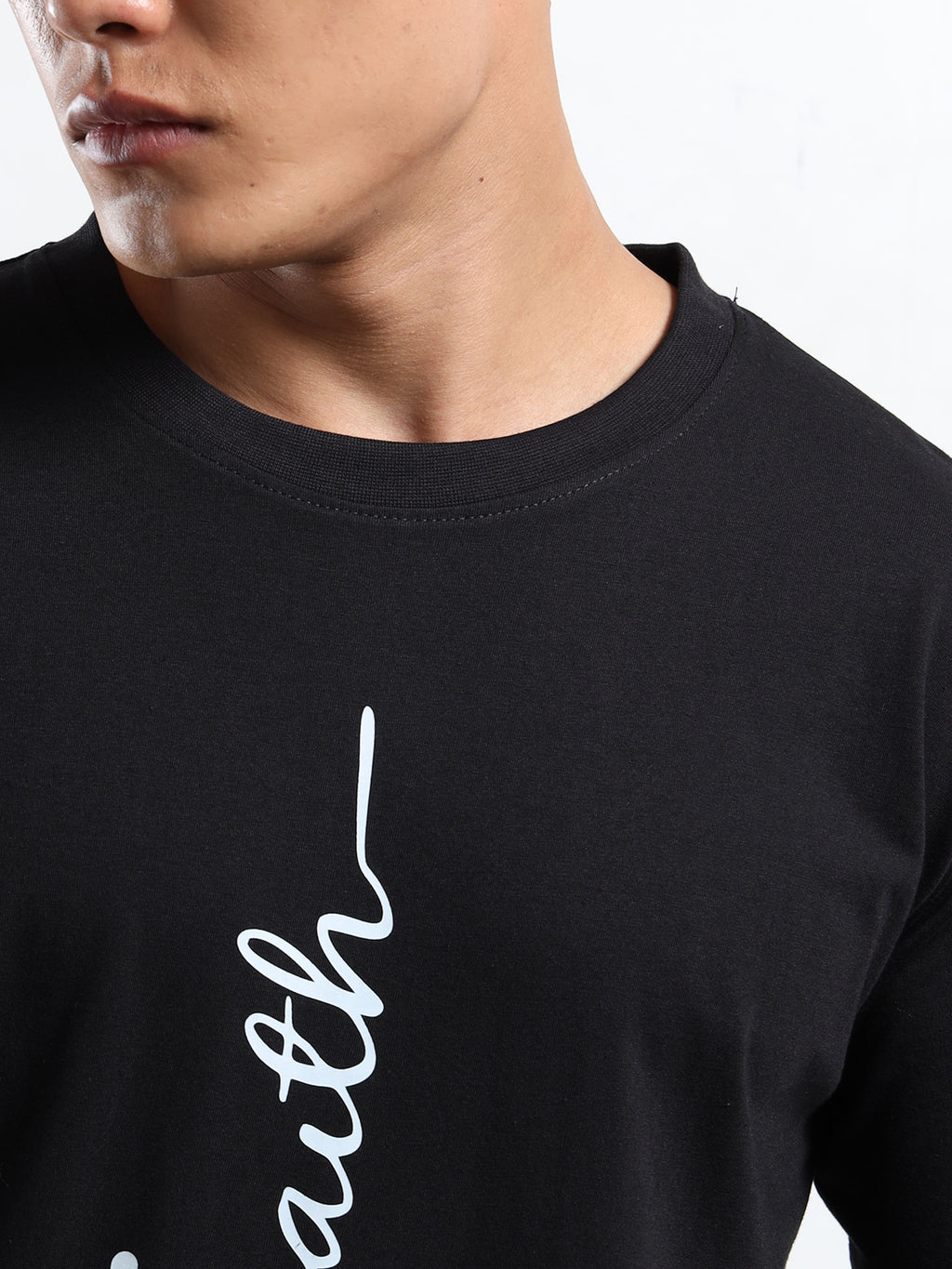 Men's Black and White Faith Script T-Shirt