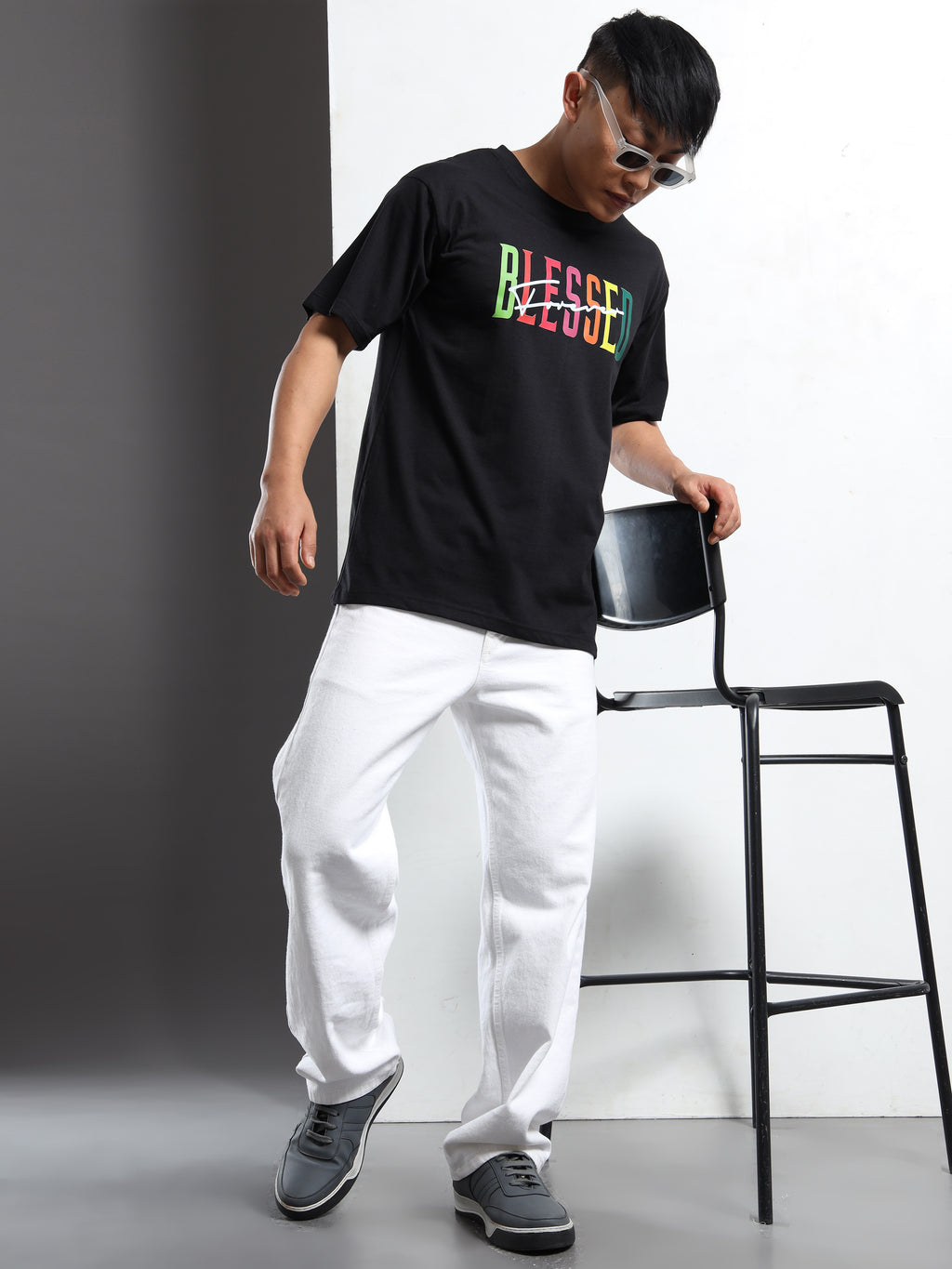 Men's Black and Neon Multi-Color Blessed Graphic T-Shirt