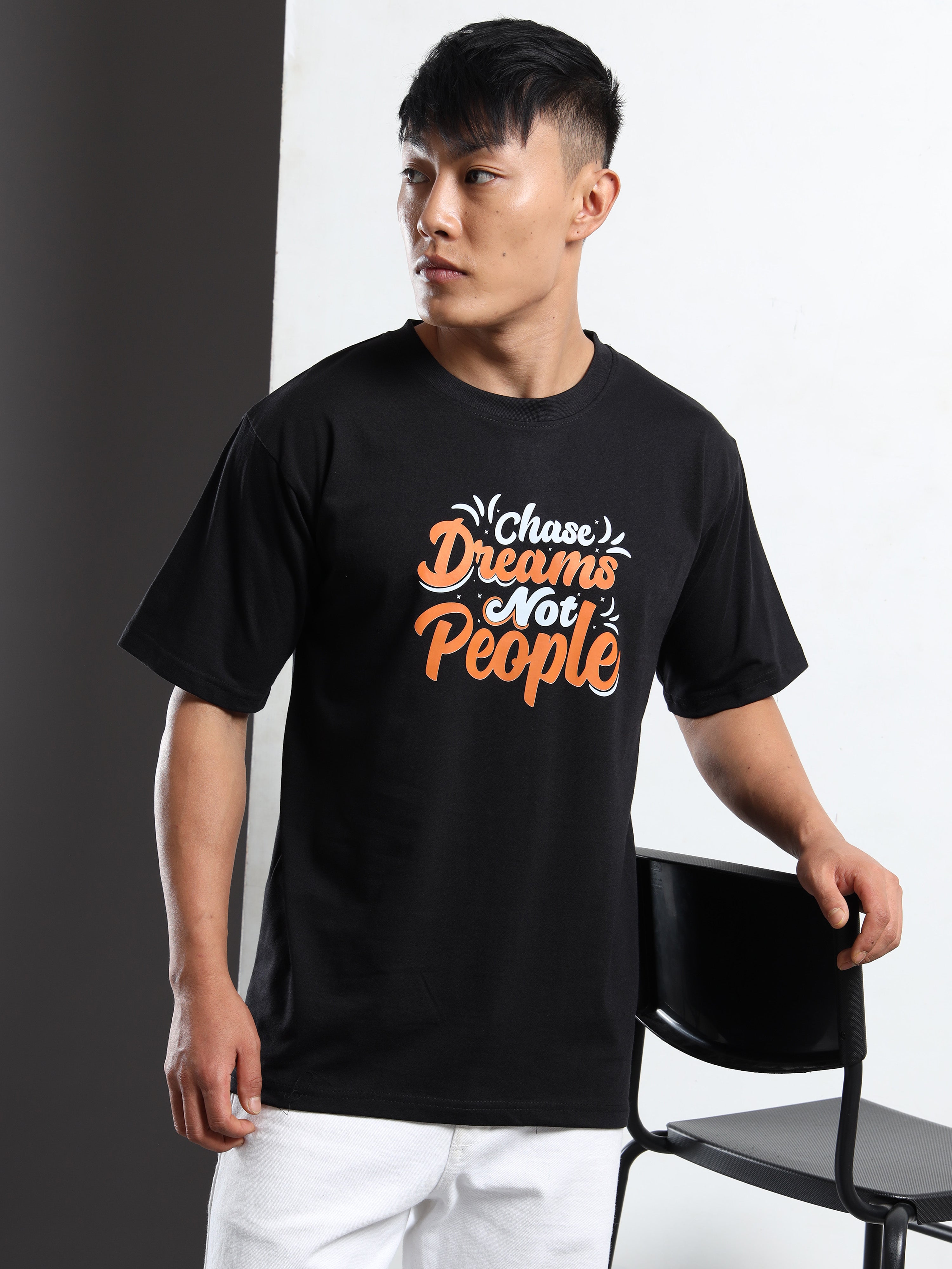 Men's Black and Orange Chase Dreams Motivational T-Shirt