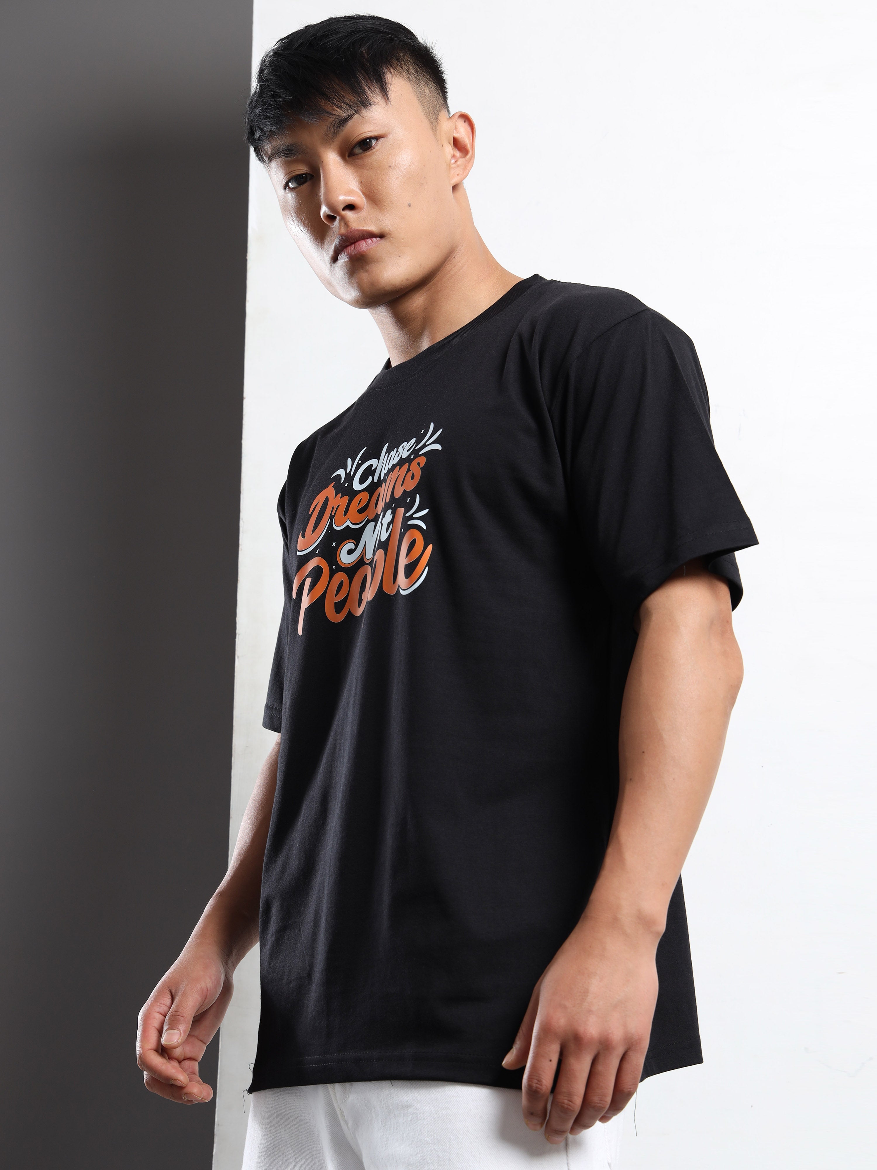 Men's Black and Orange Chase Dreams Motivational T-Shirt