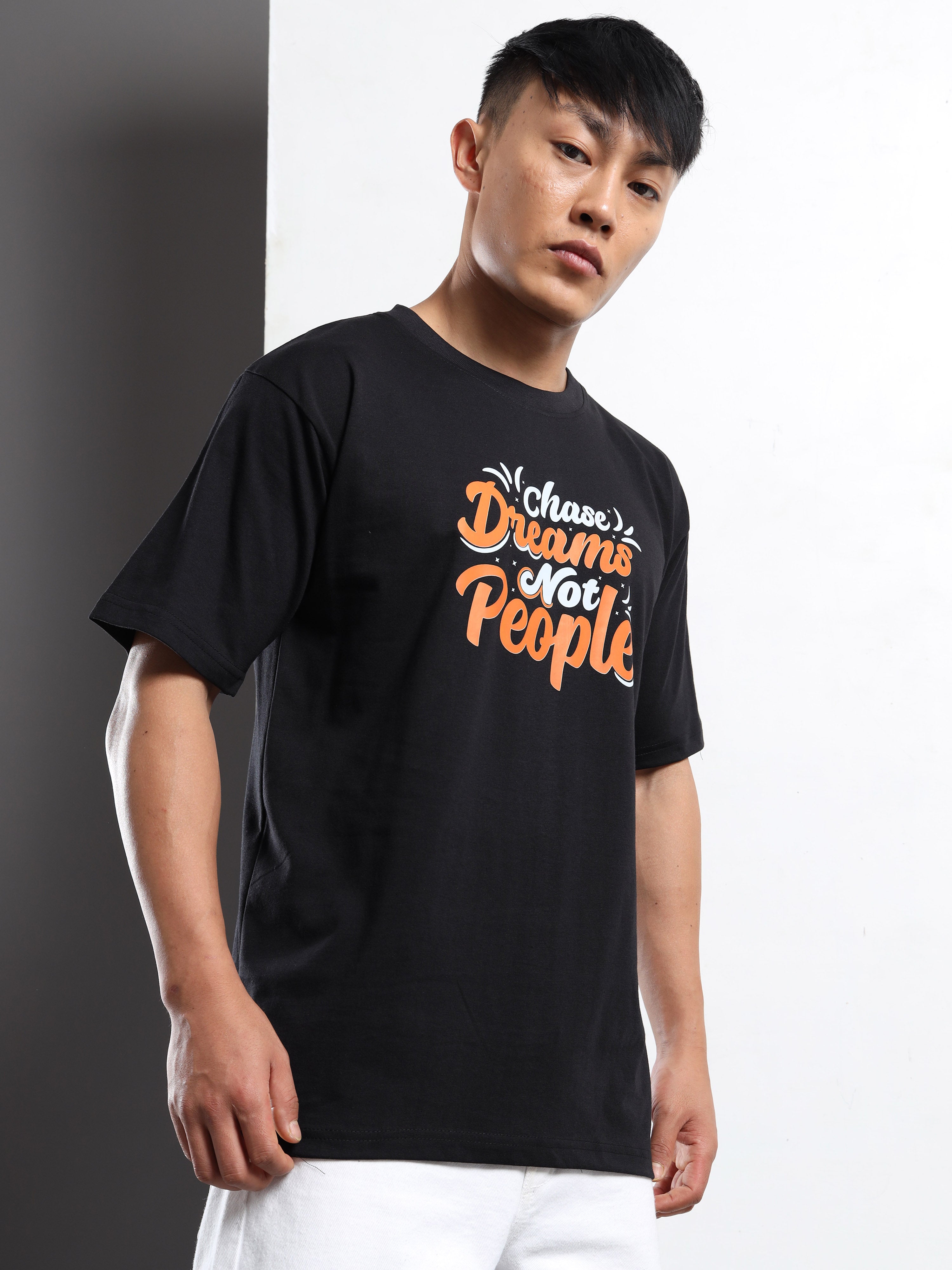 Men's Black and Orange Chase Dreams Motivational T-Shirt