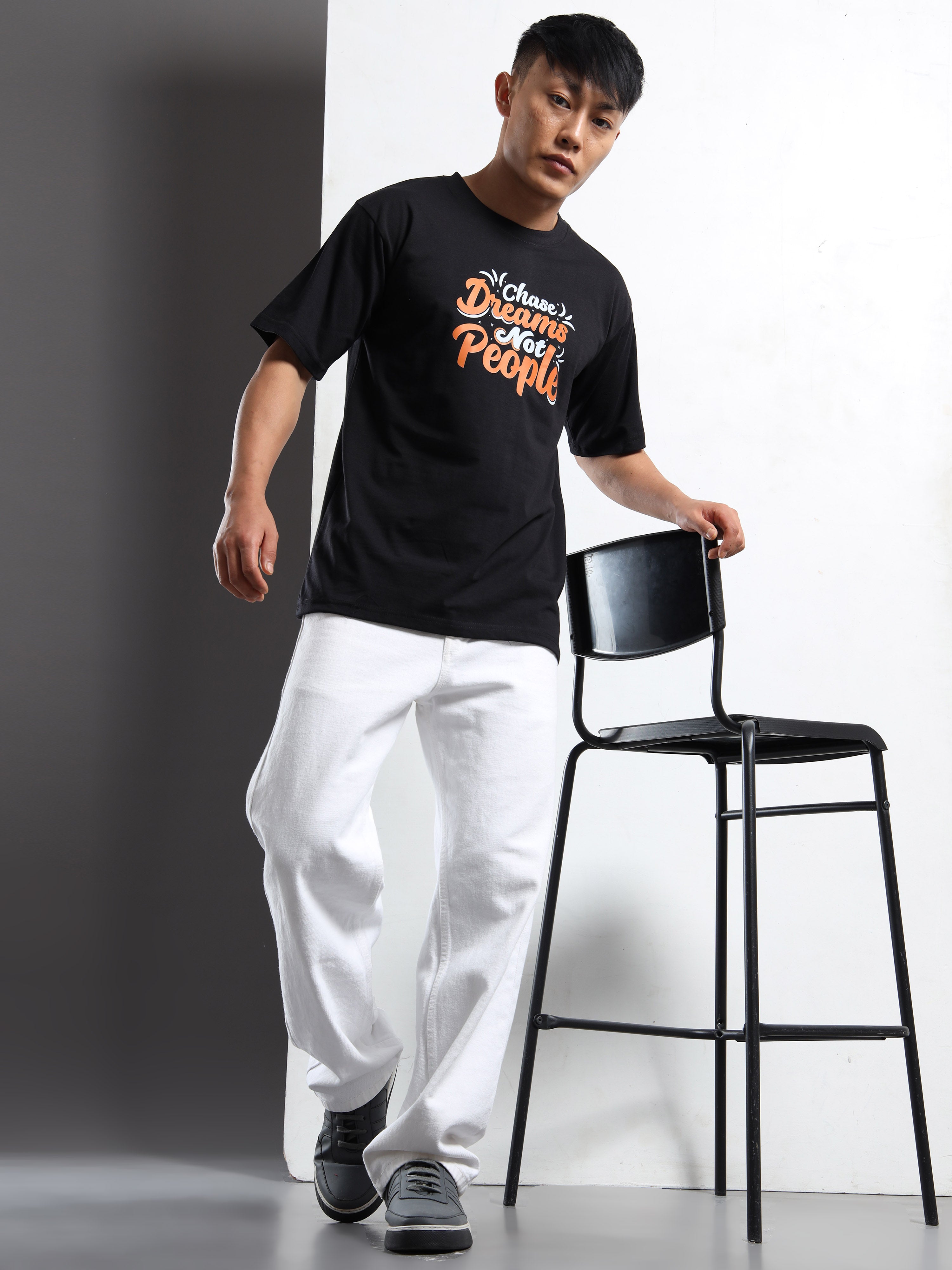 Men's Black and Orange Chase Dreams Motivational T-Shirt