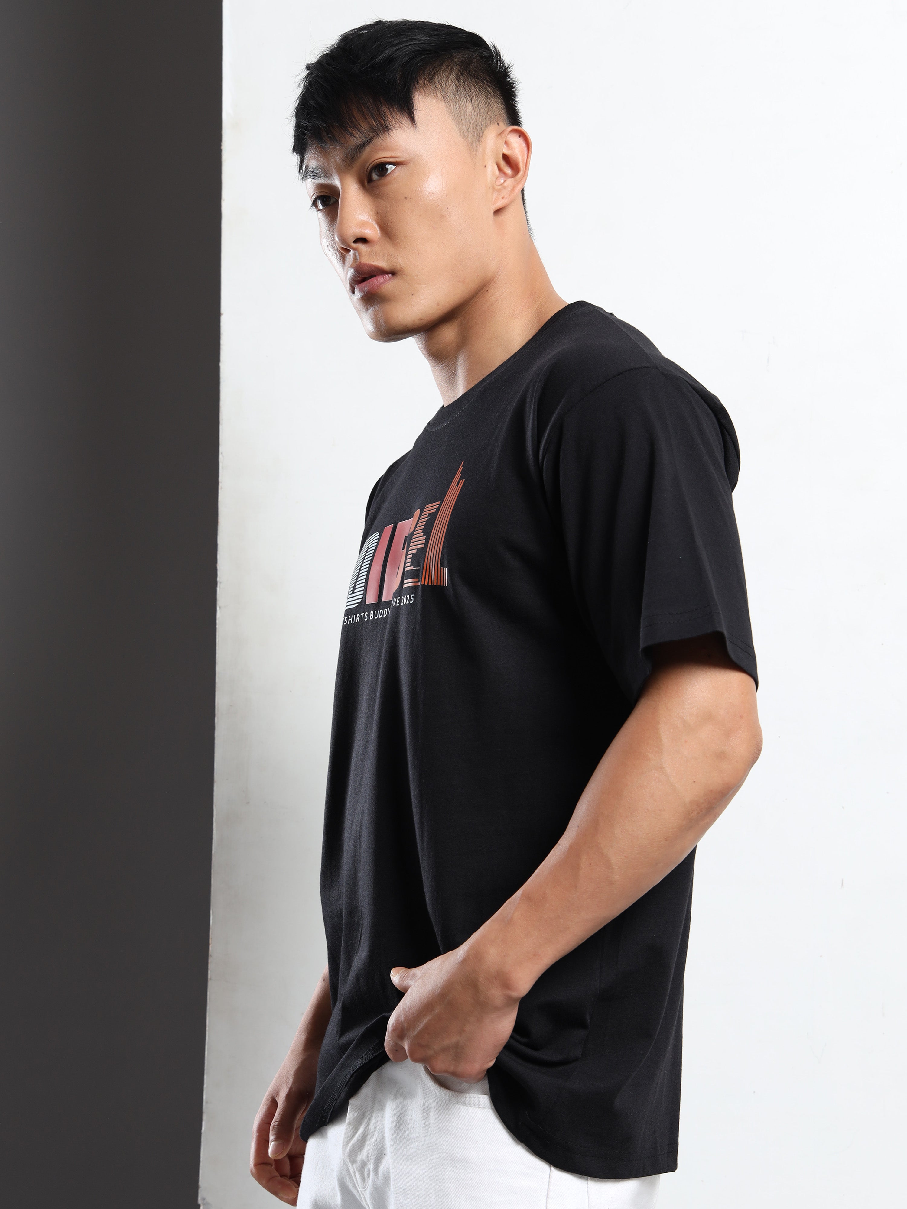 Men's Black and Multi-Color Diesel Style Graphic T-Shirt