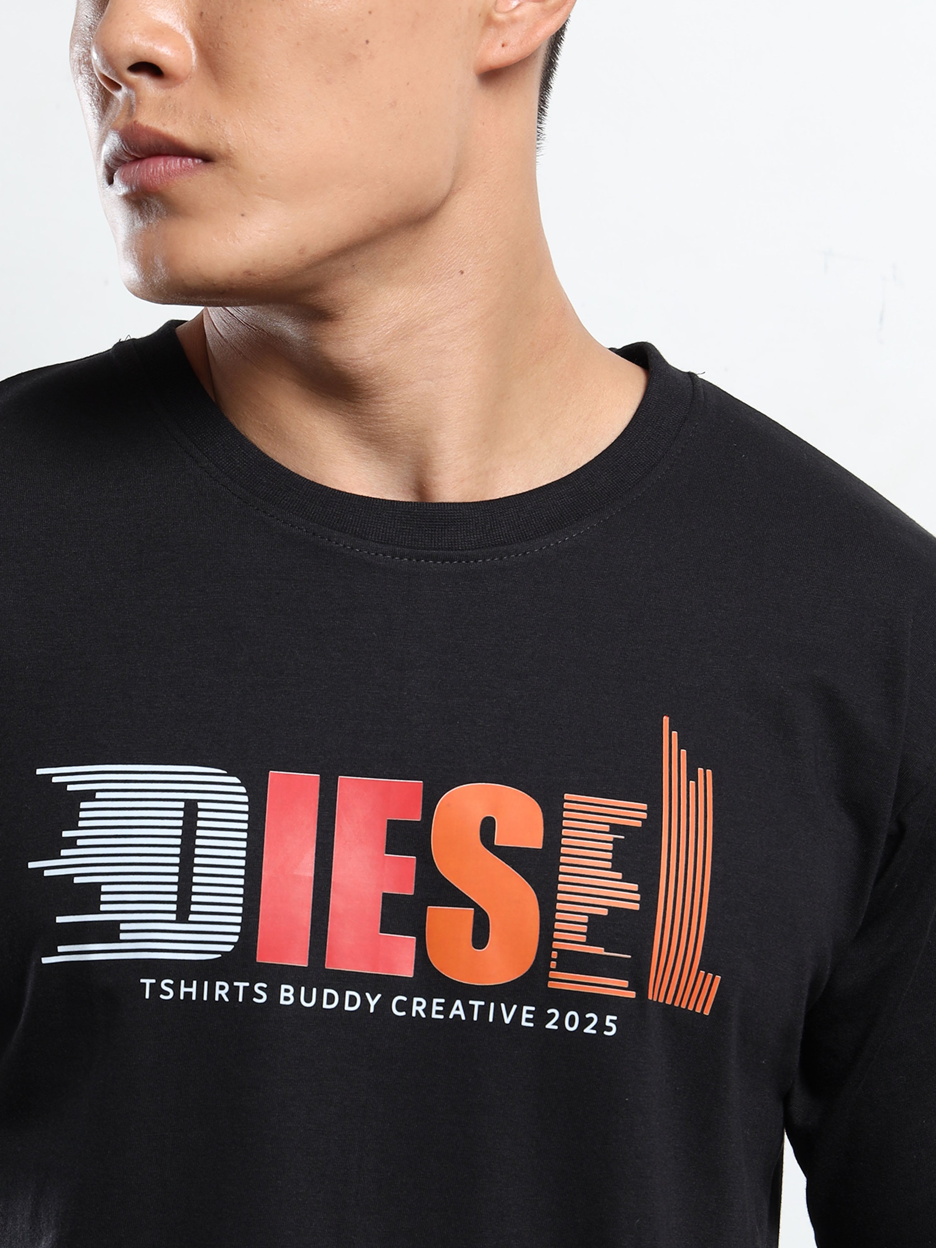 Men's Black and Multi-Color Diesel Style Graphic T-Shirt