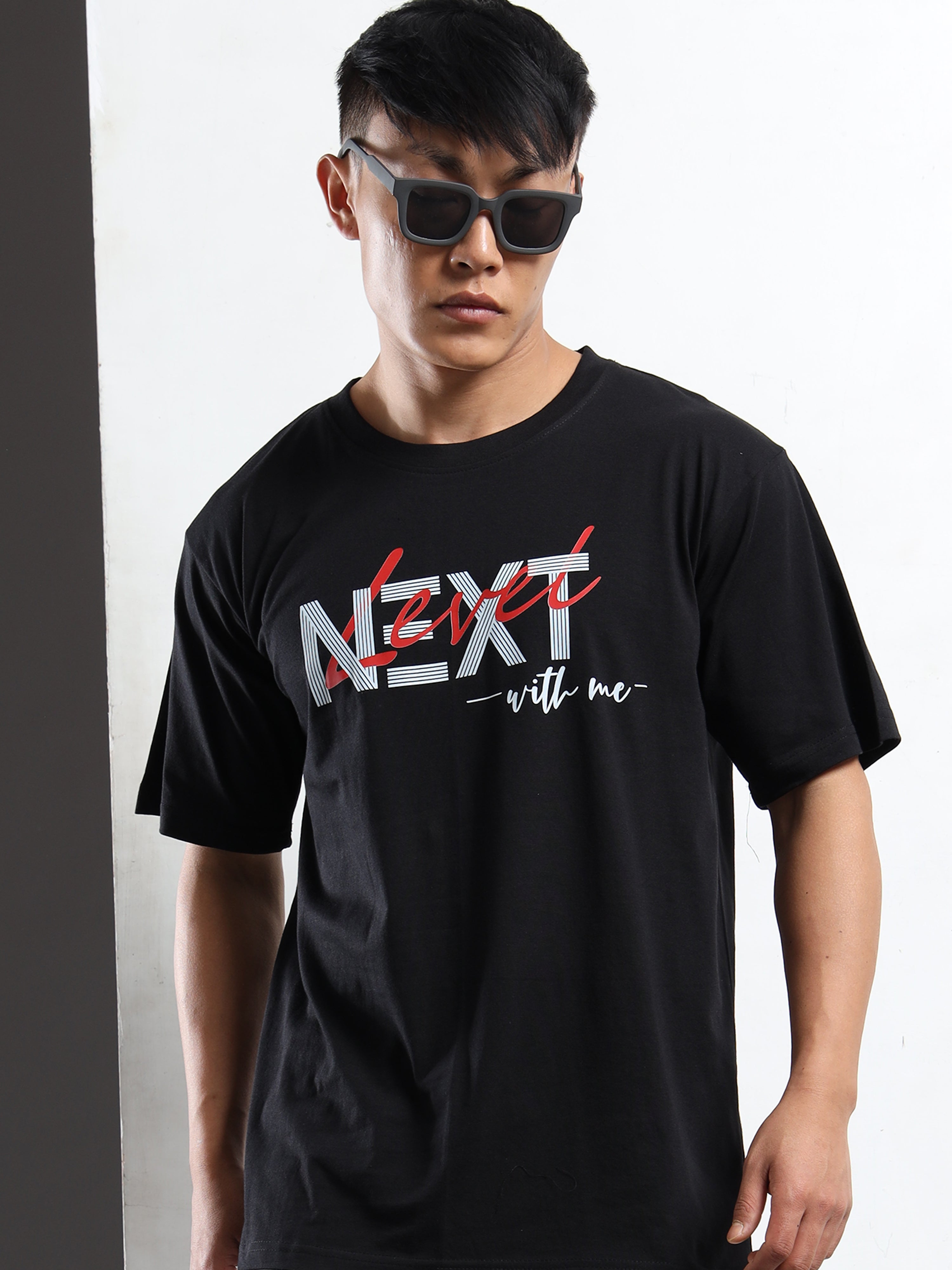 Men's Black and Red Next With Me Graphic T-Shirt