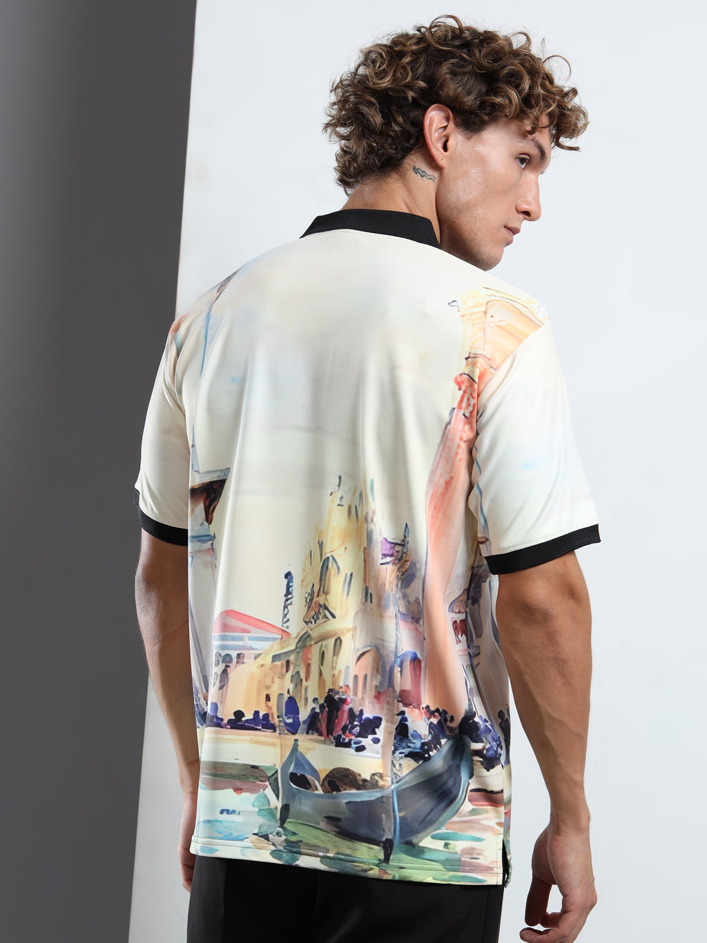 Men’s Scenic Watercolor Print Polo Shirt