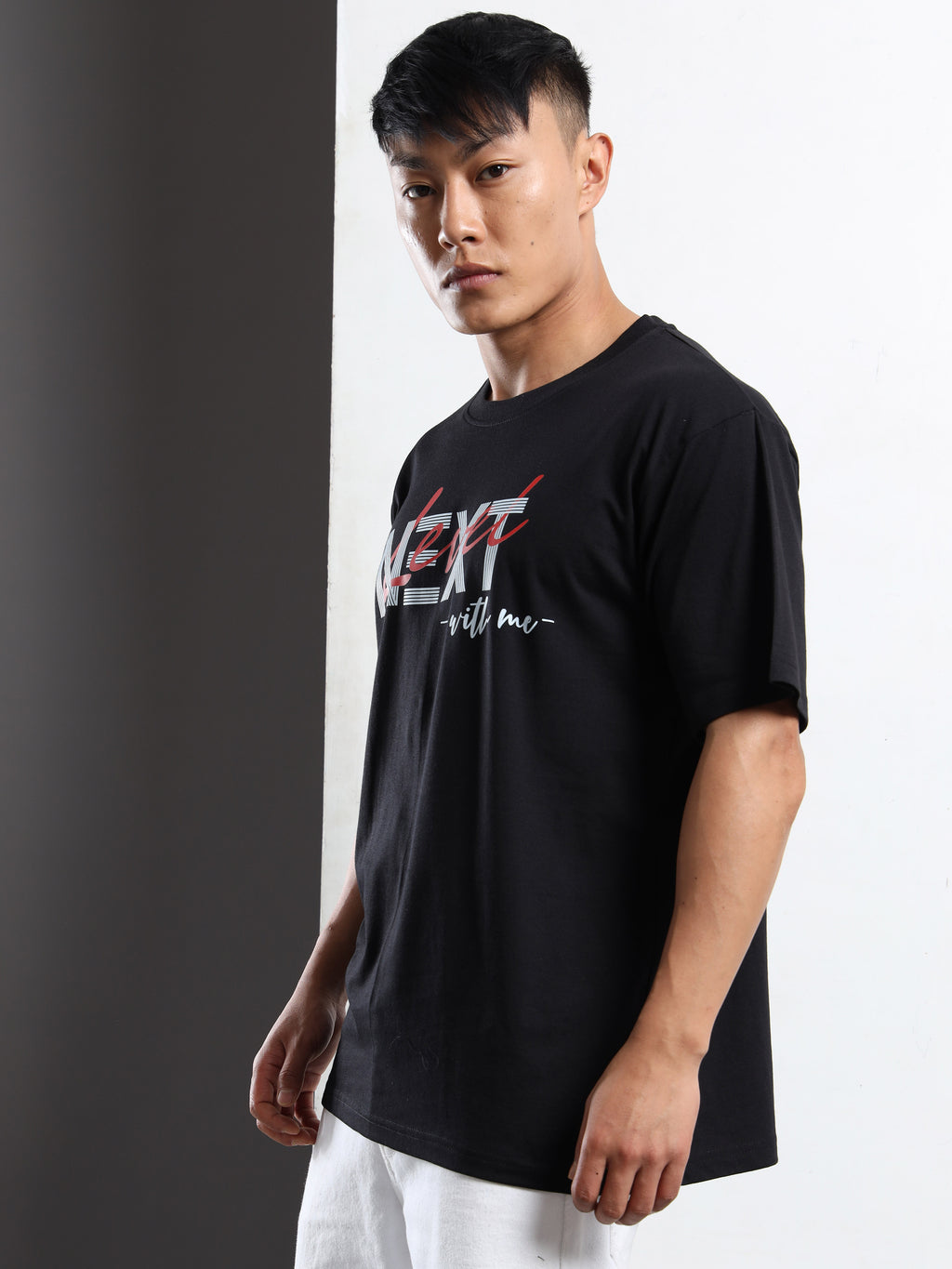 Men's Black and Red Next With Me Graphic T-Shirt