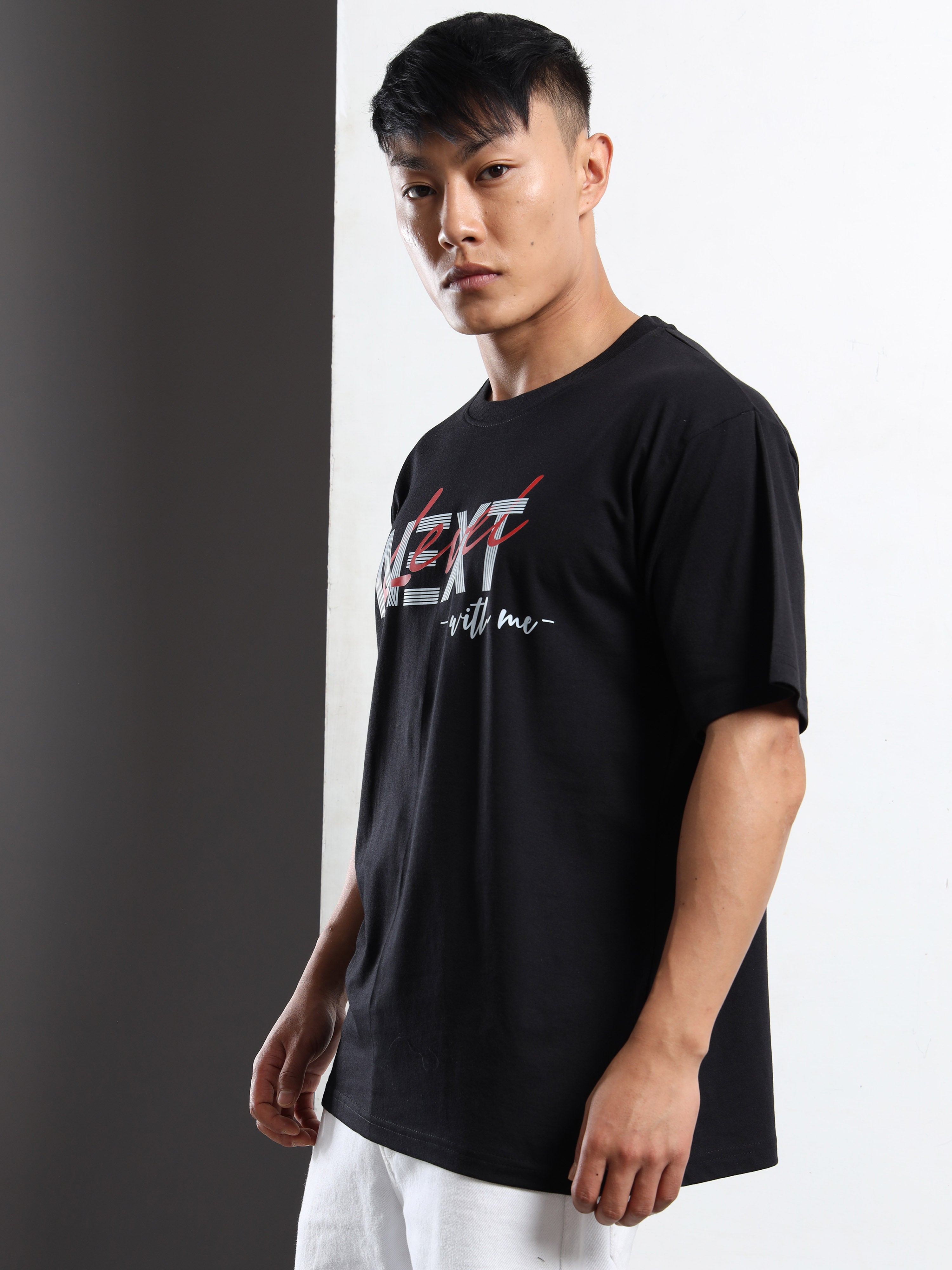 Men's Black and Red Next With Me Graphic T-Shirt