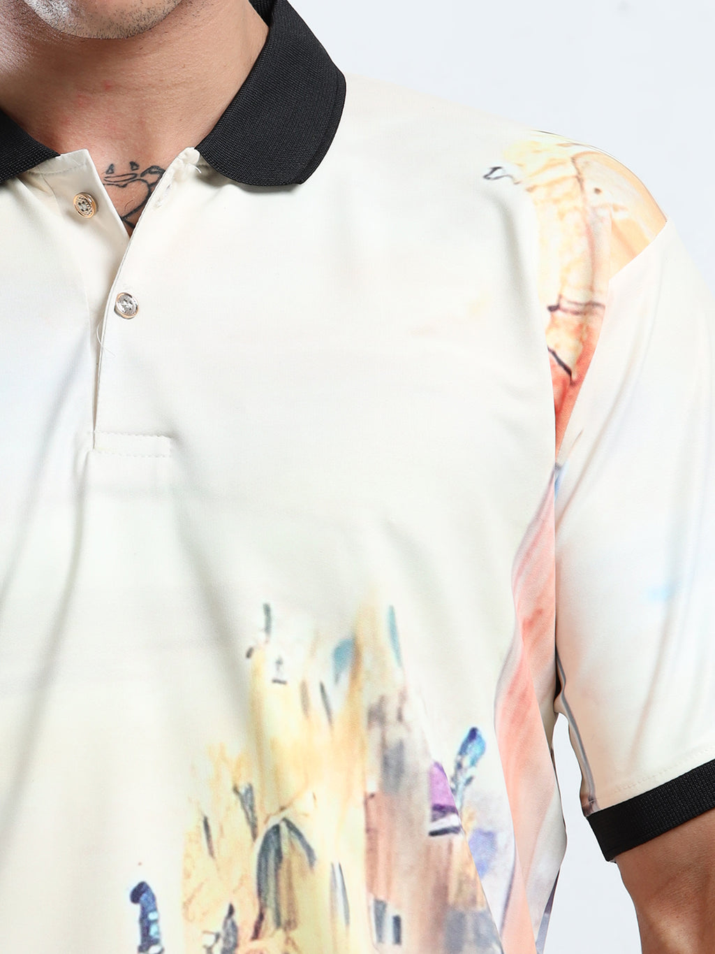 Men’s Scenic Watercolor Print Polo Shirt