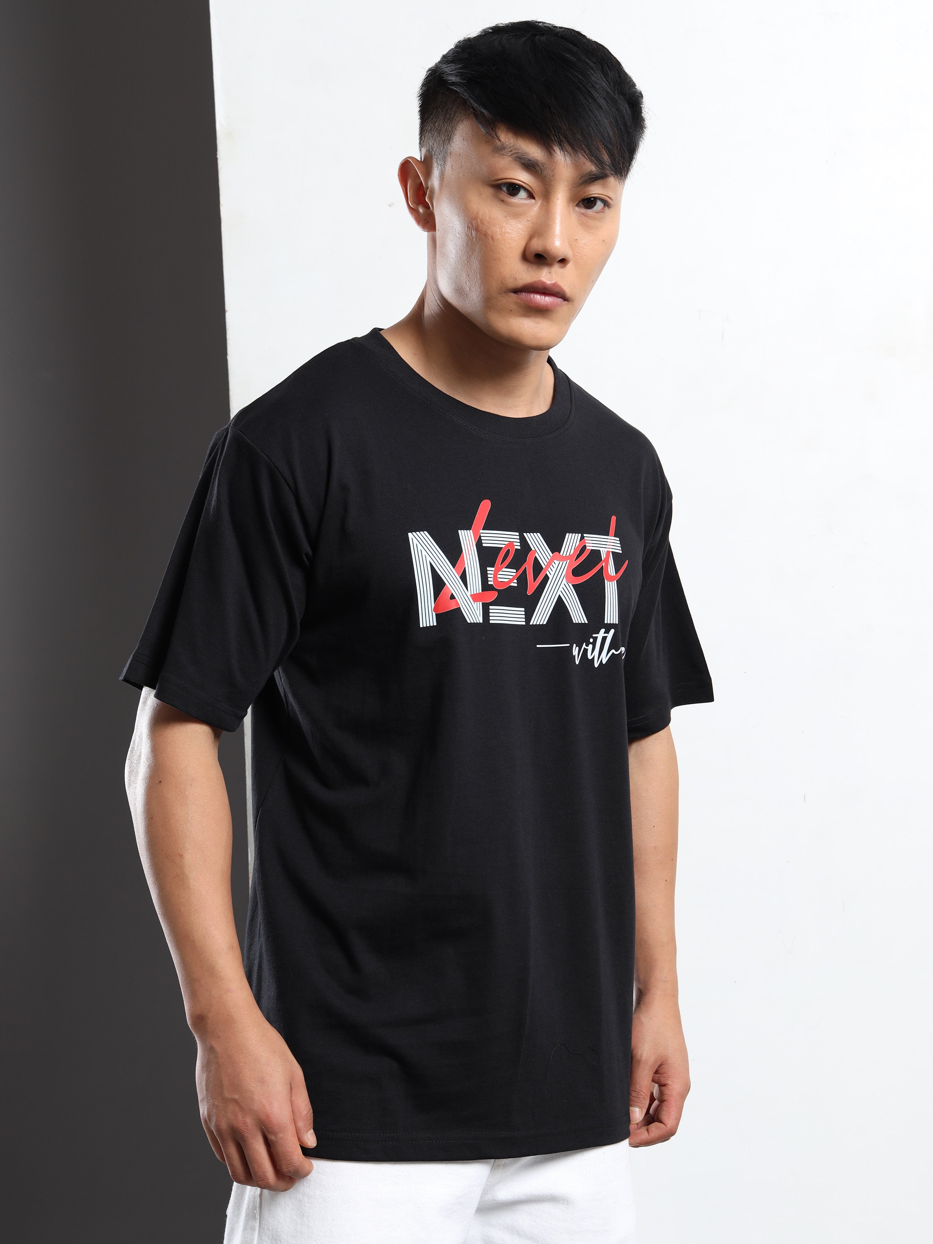 Men's Black and Red Next With Me Graphic T-Shirt