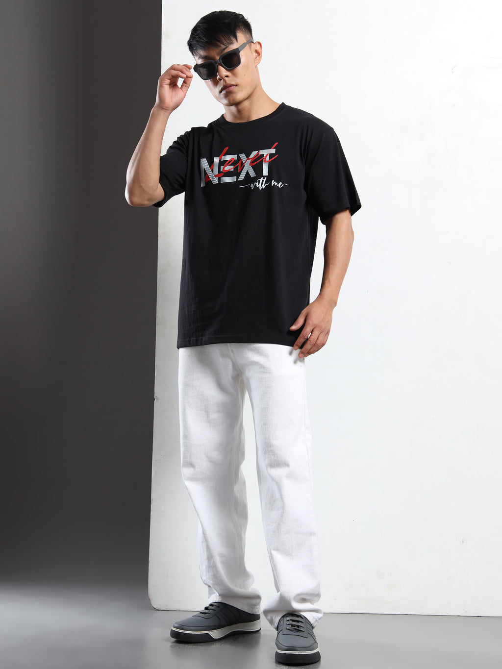 Men's Black and Red Next With Me Graphic T-Shirt