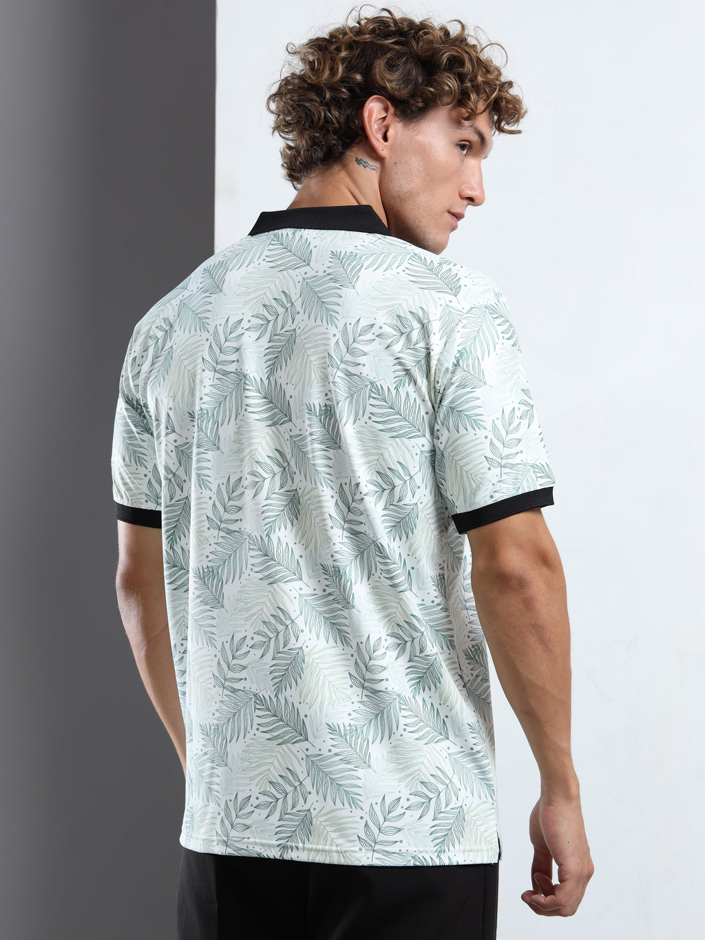 Men’s Leaf-Print Polo T-Shirt