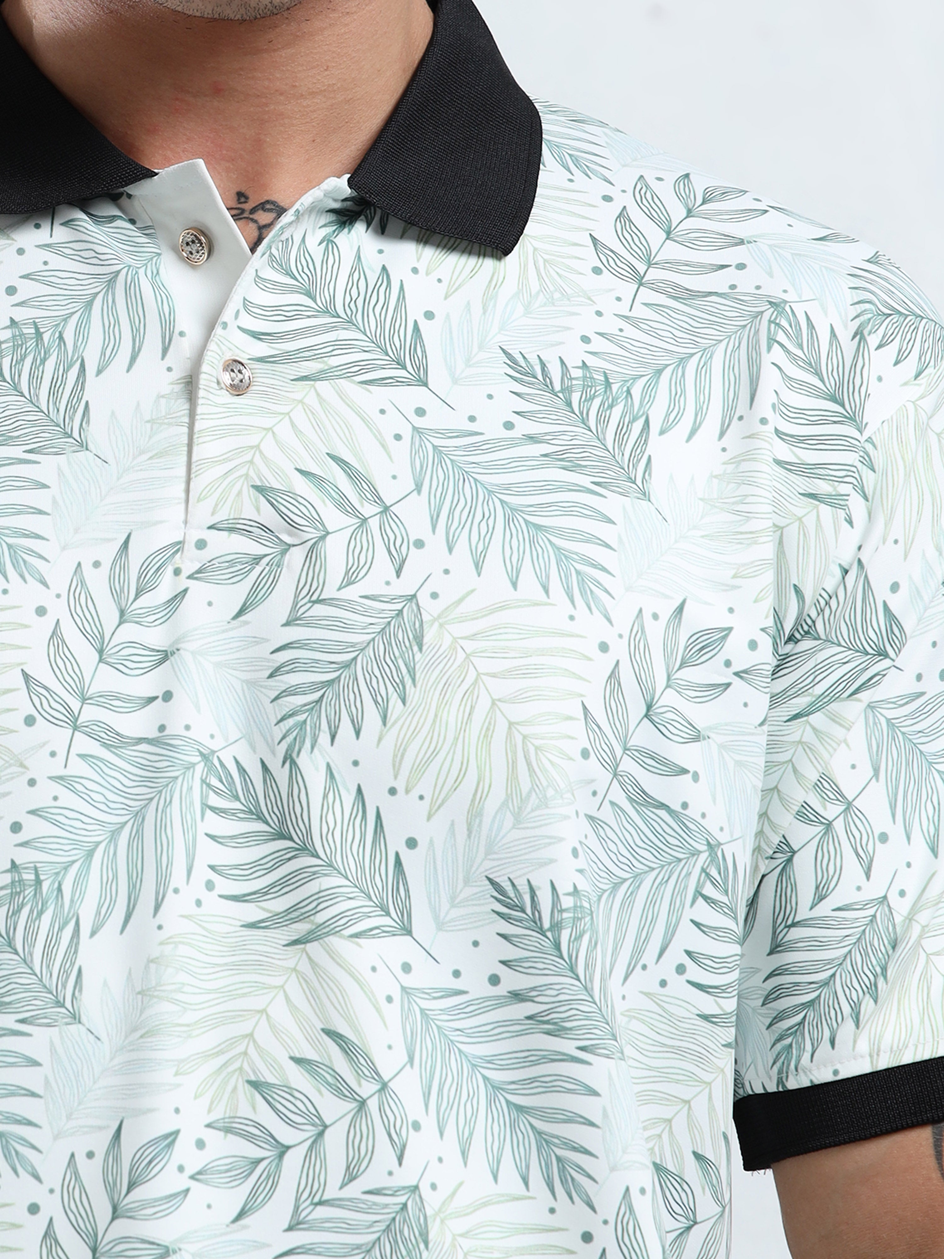 Men’s Leaf-Print Polo T-Shirt