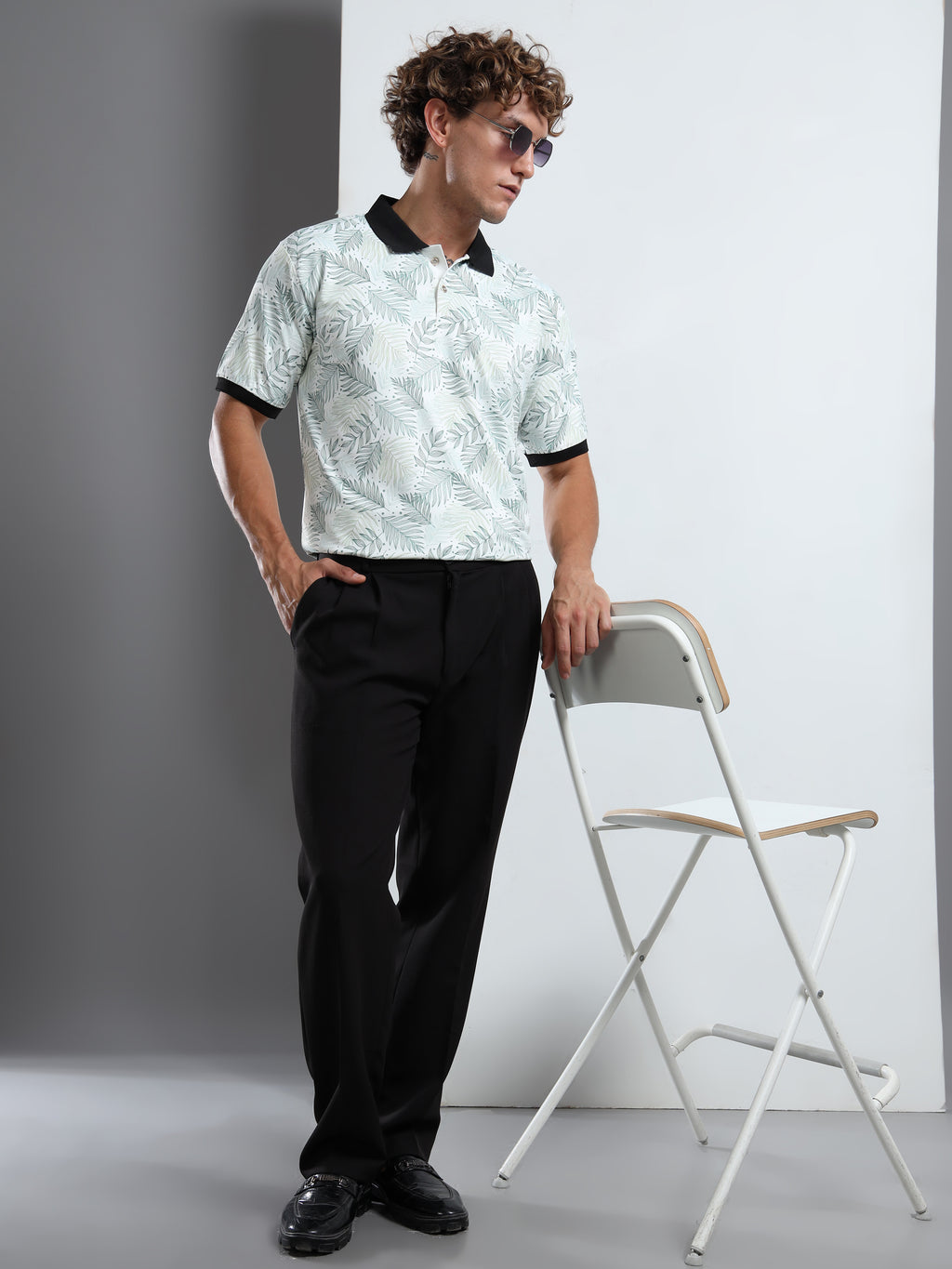 Men’s Leaf-Print Polo T-Shirt