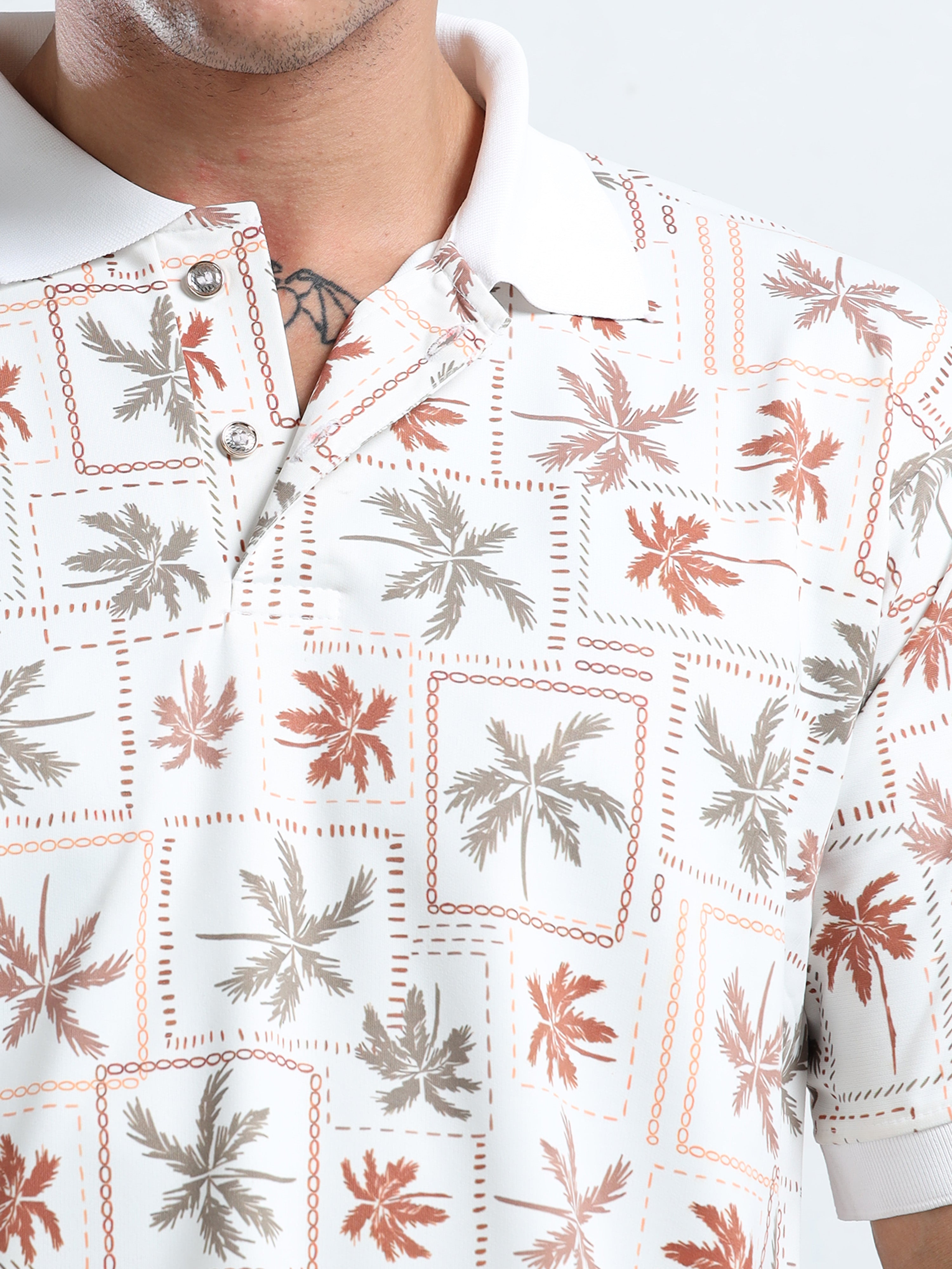 Men’s Retro Palm Print Polo T-Shirt