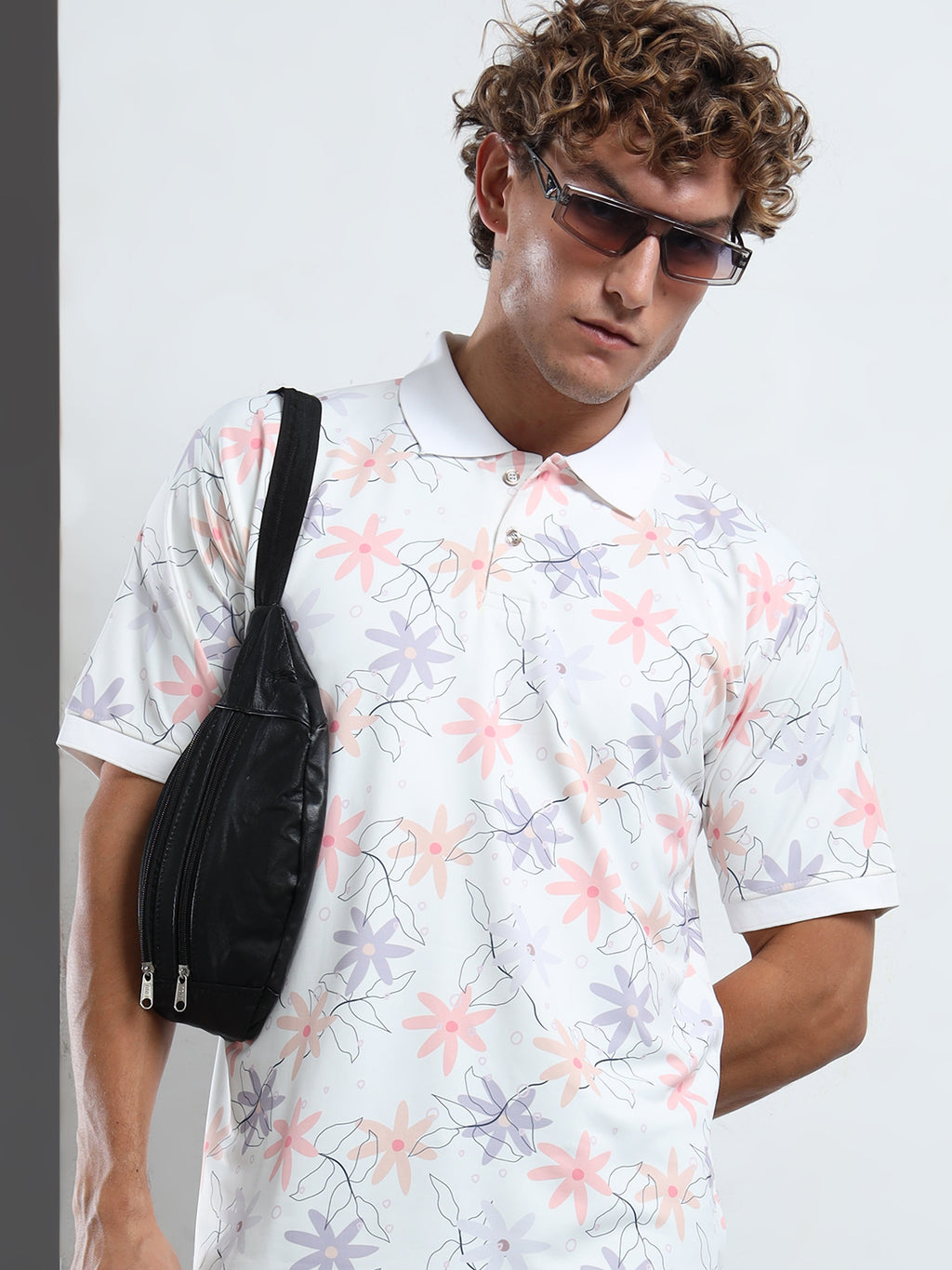 Men’s Soft Pastel Floral Print Polo T-Shirt