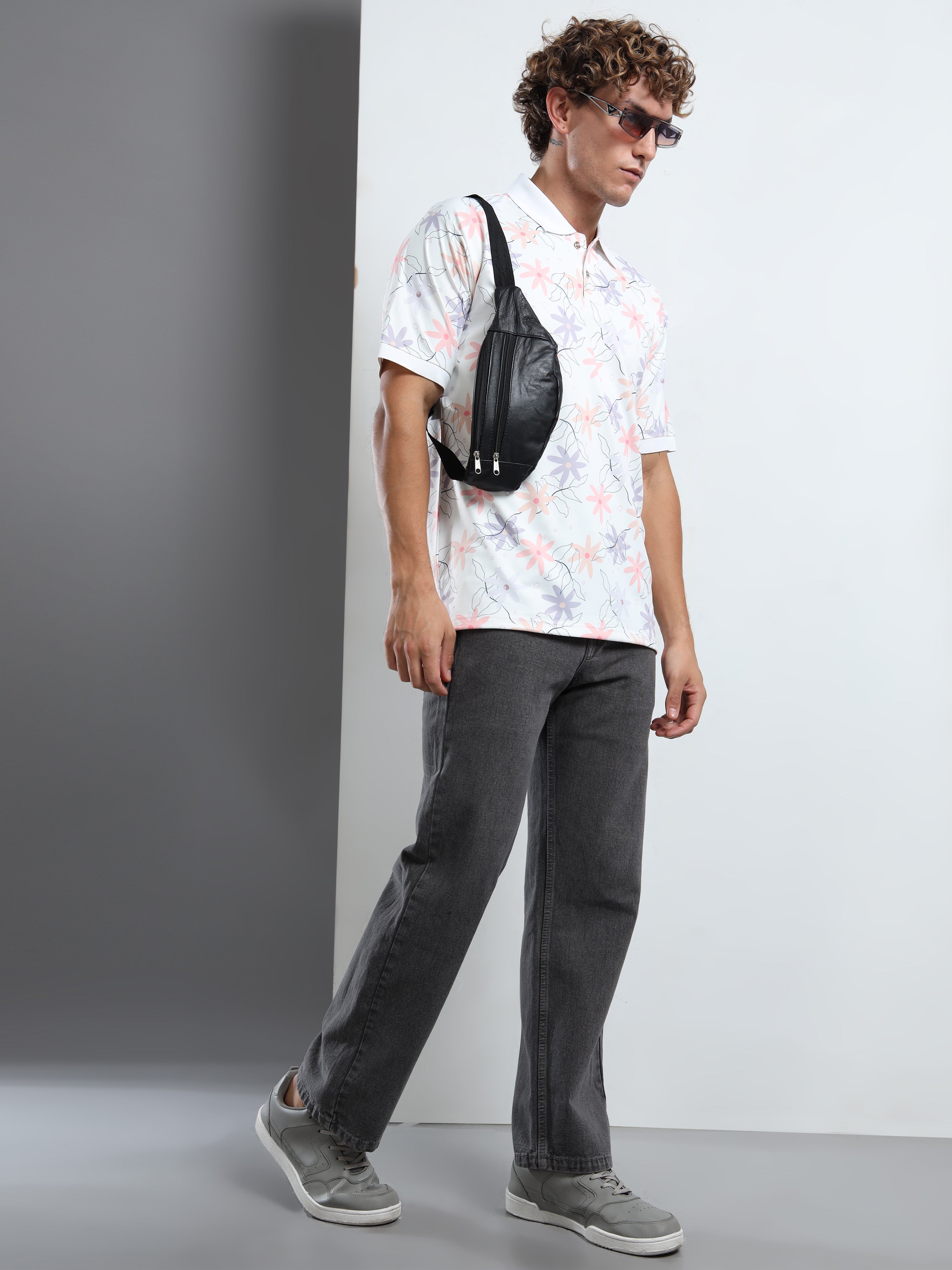 Men’s Soft Pastel Floral Print Polo T-Shirt