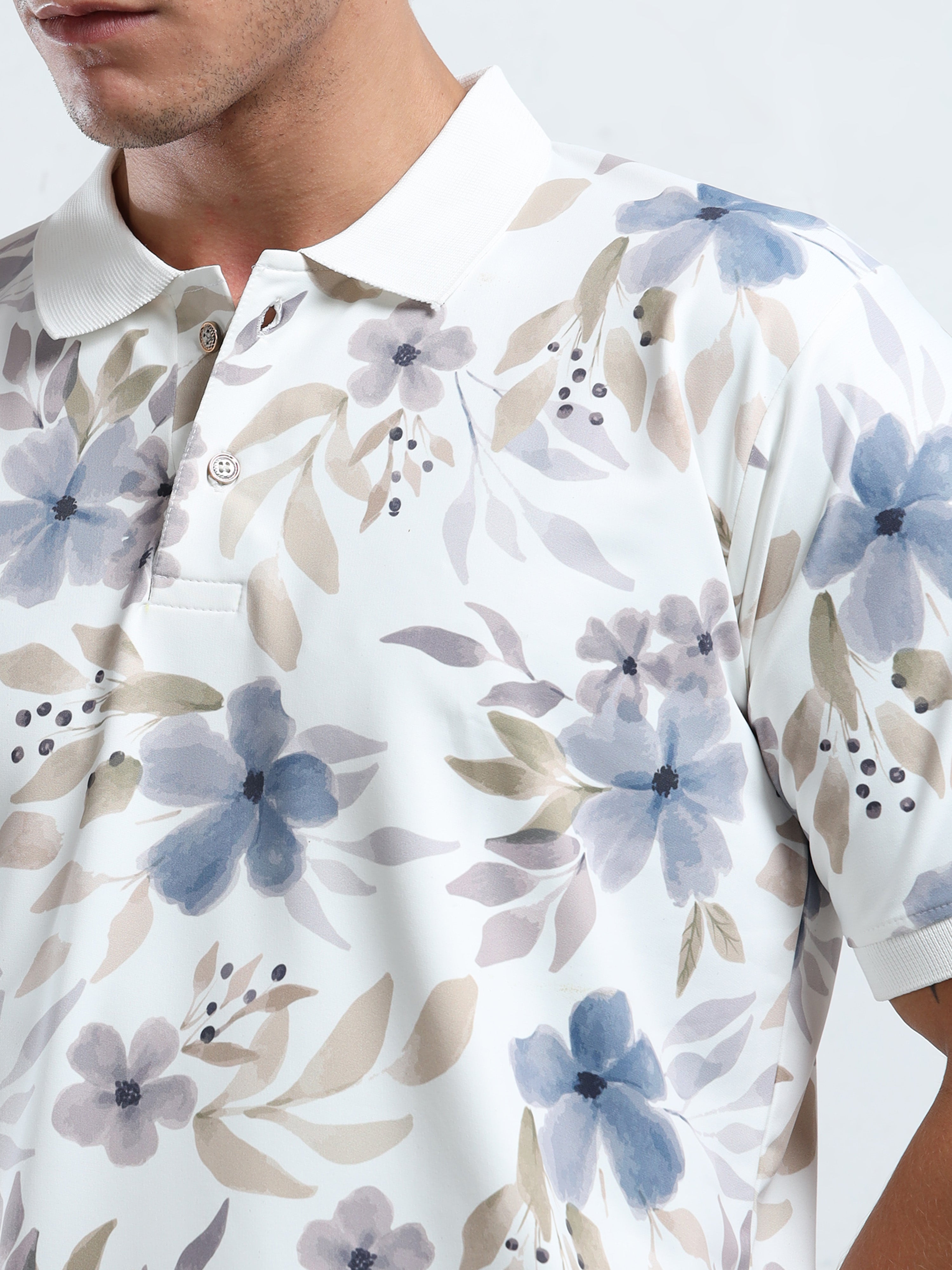 Men’s Abstract Floral Print Polo T-Shirt