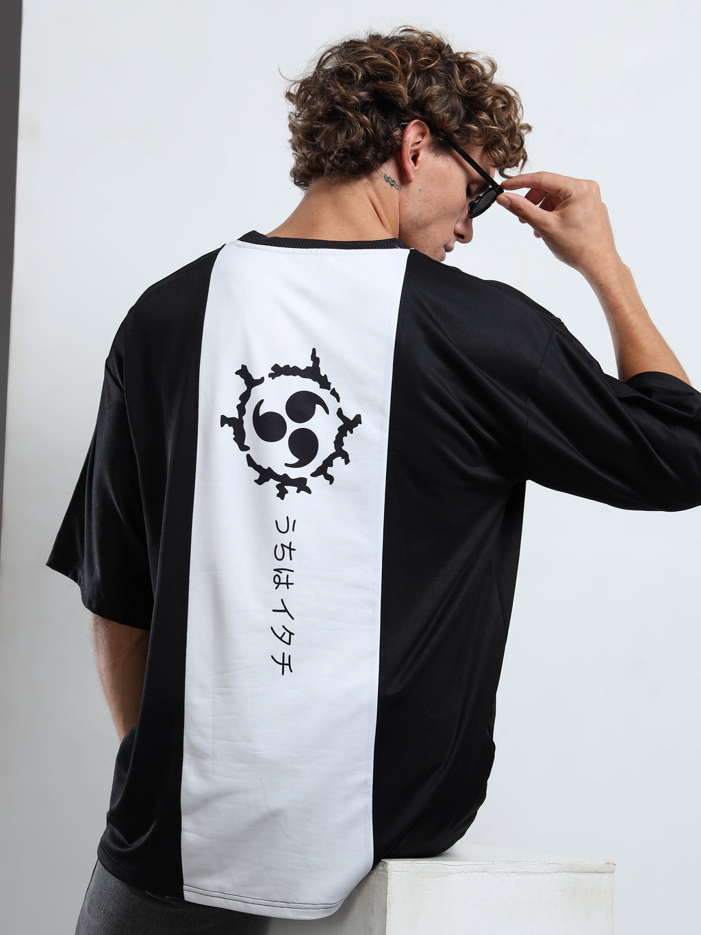 Men's Black and White Naruto Itachi Uchiha Oversized T-Shirt