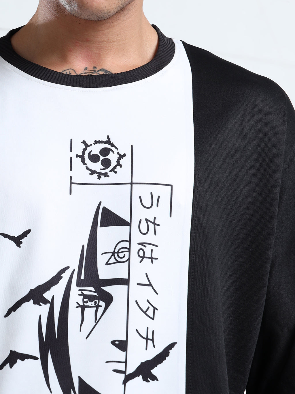 Men's Black and White Naruto Itachi Uchiha Oversized T-Shirt