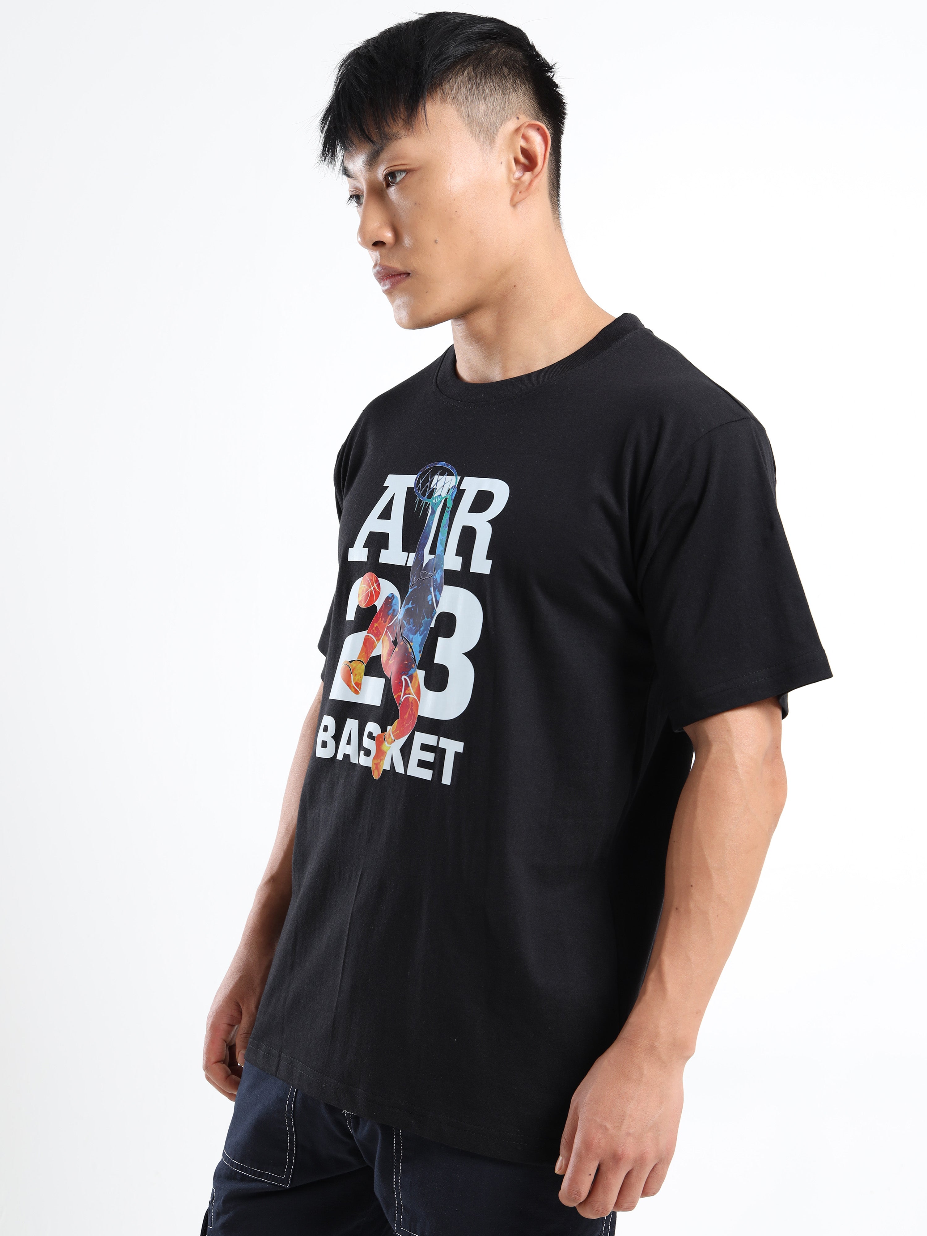 Men's Black and Multi-Color Air 23 Basket T-Shirt