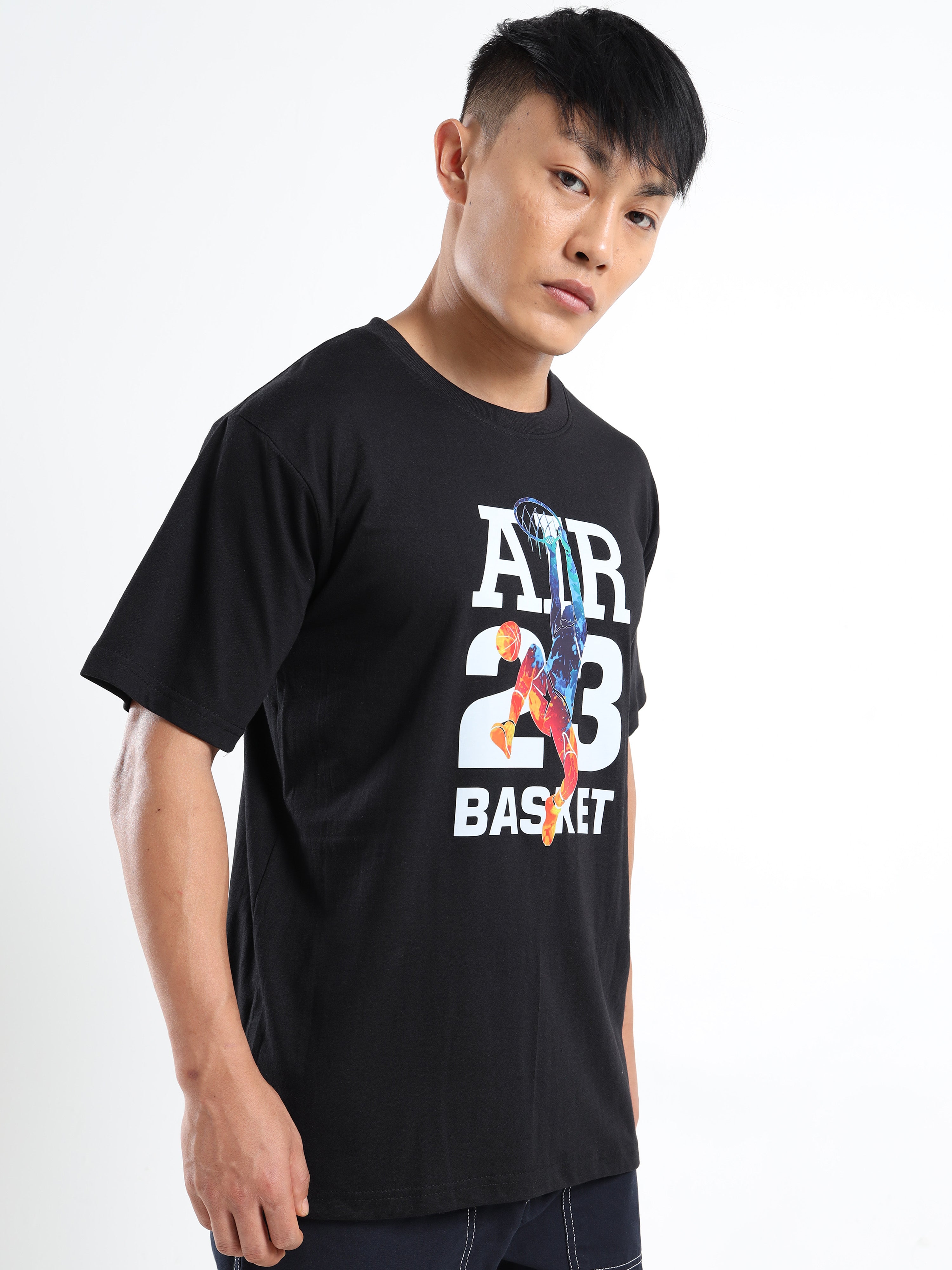 Men's Black and Multi-Color Air 23 Basket T-Shirt