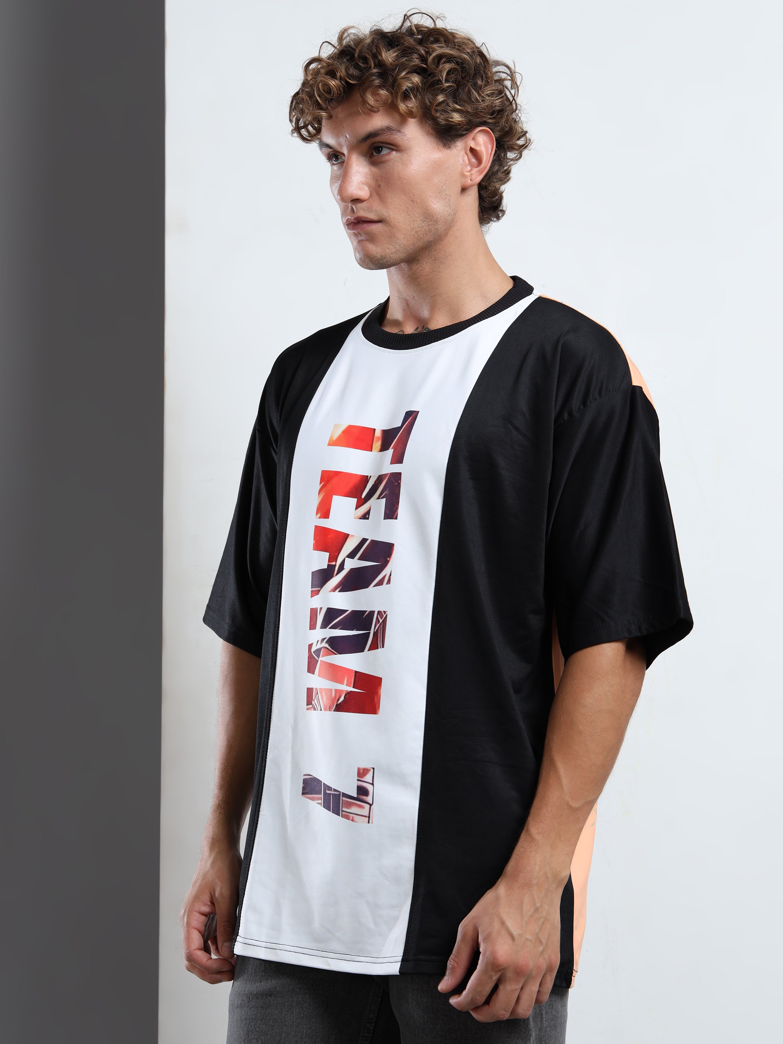 Men's Black and White Naruto and Kakashi Oversized T-Shirt