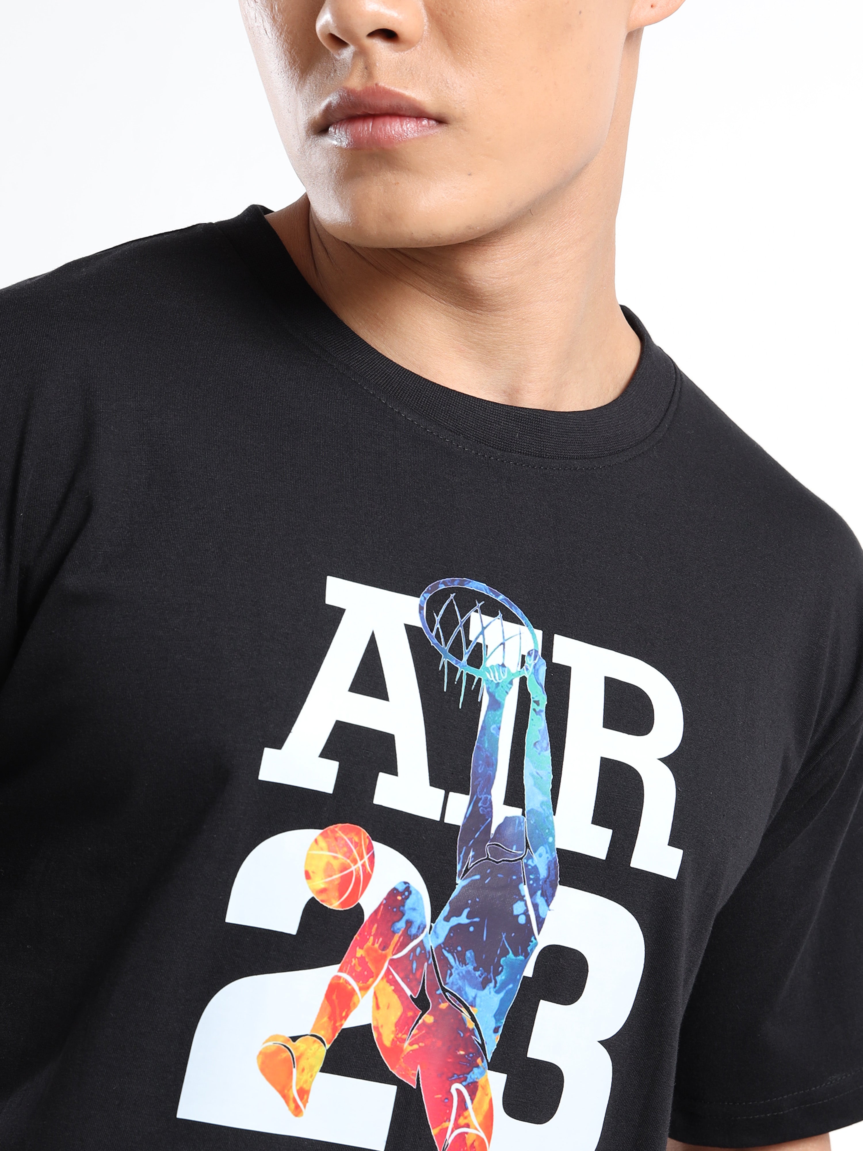 Men's Black and Multi-Color Air 23 Basket T-Shirt