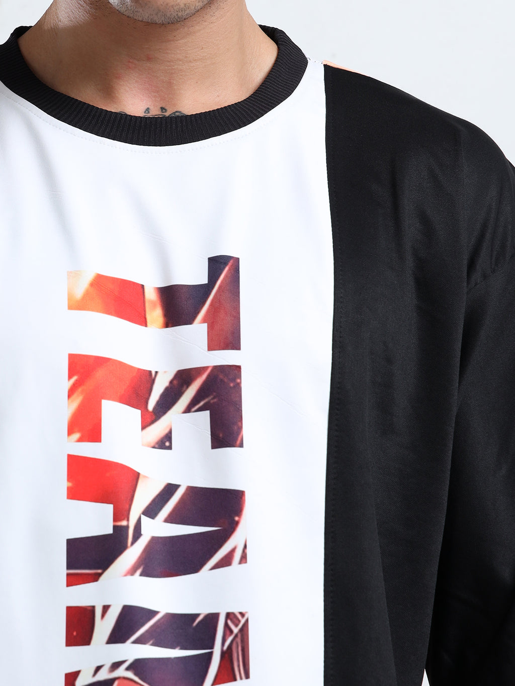 Men's Black and White Naruto and Kakashi Oversized T-Shirt