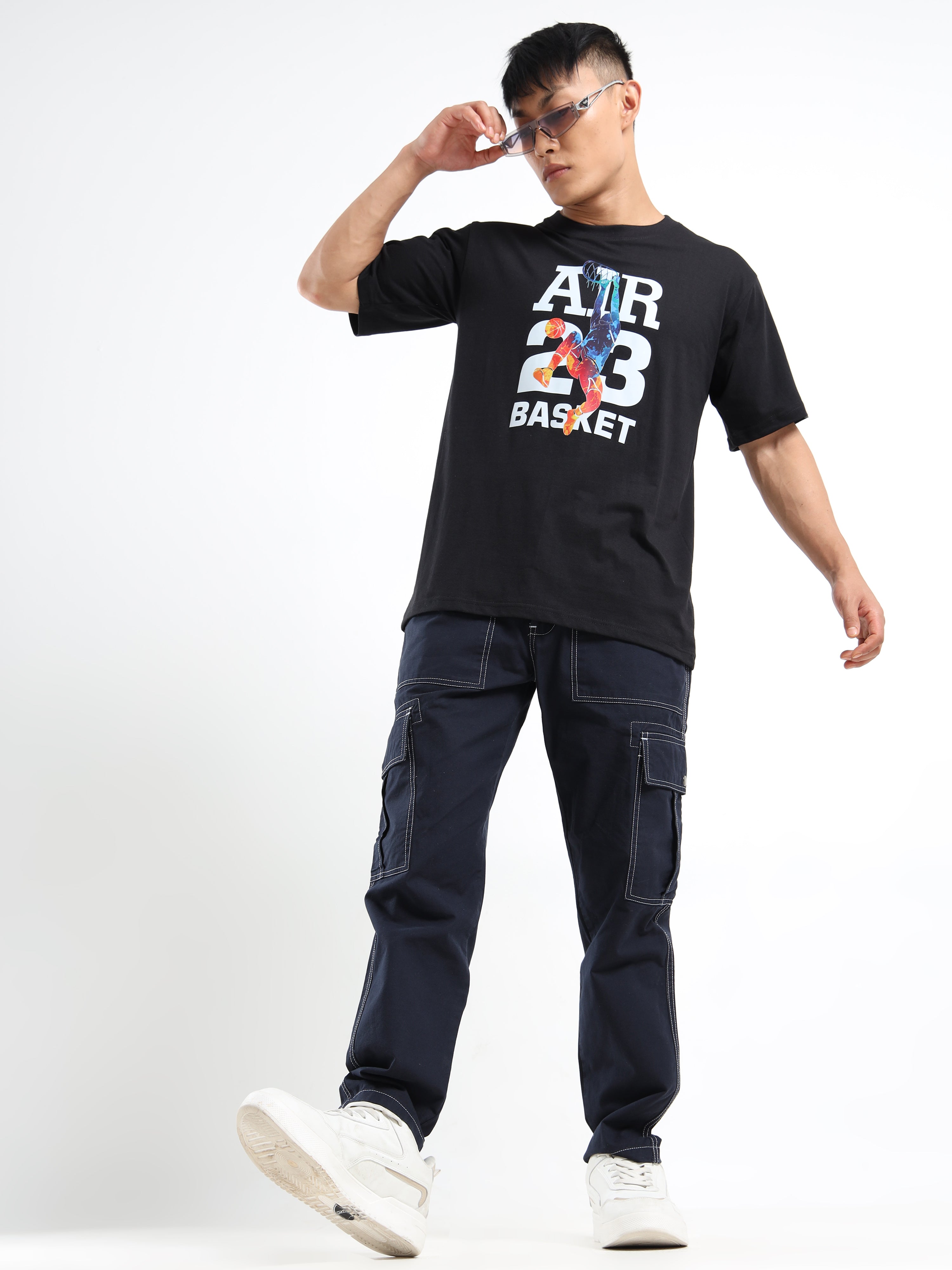 Men's Black and Multi-Color Air 23 Basket T-Shirt