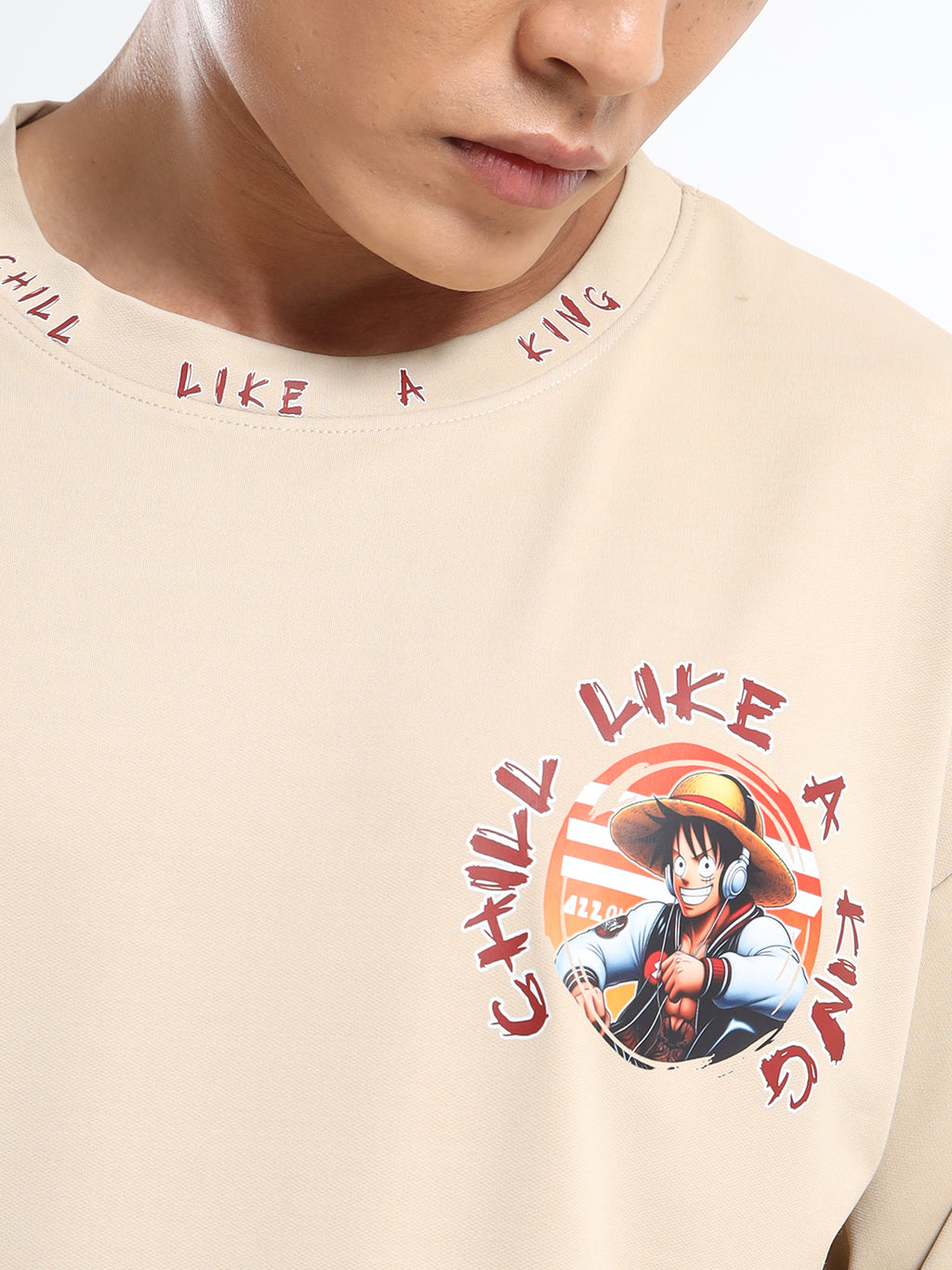 Men's Beige One Piece Chill Like a King Oversized T-Shirt