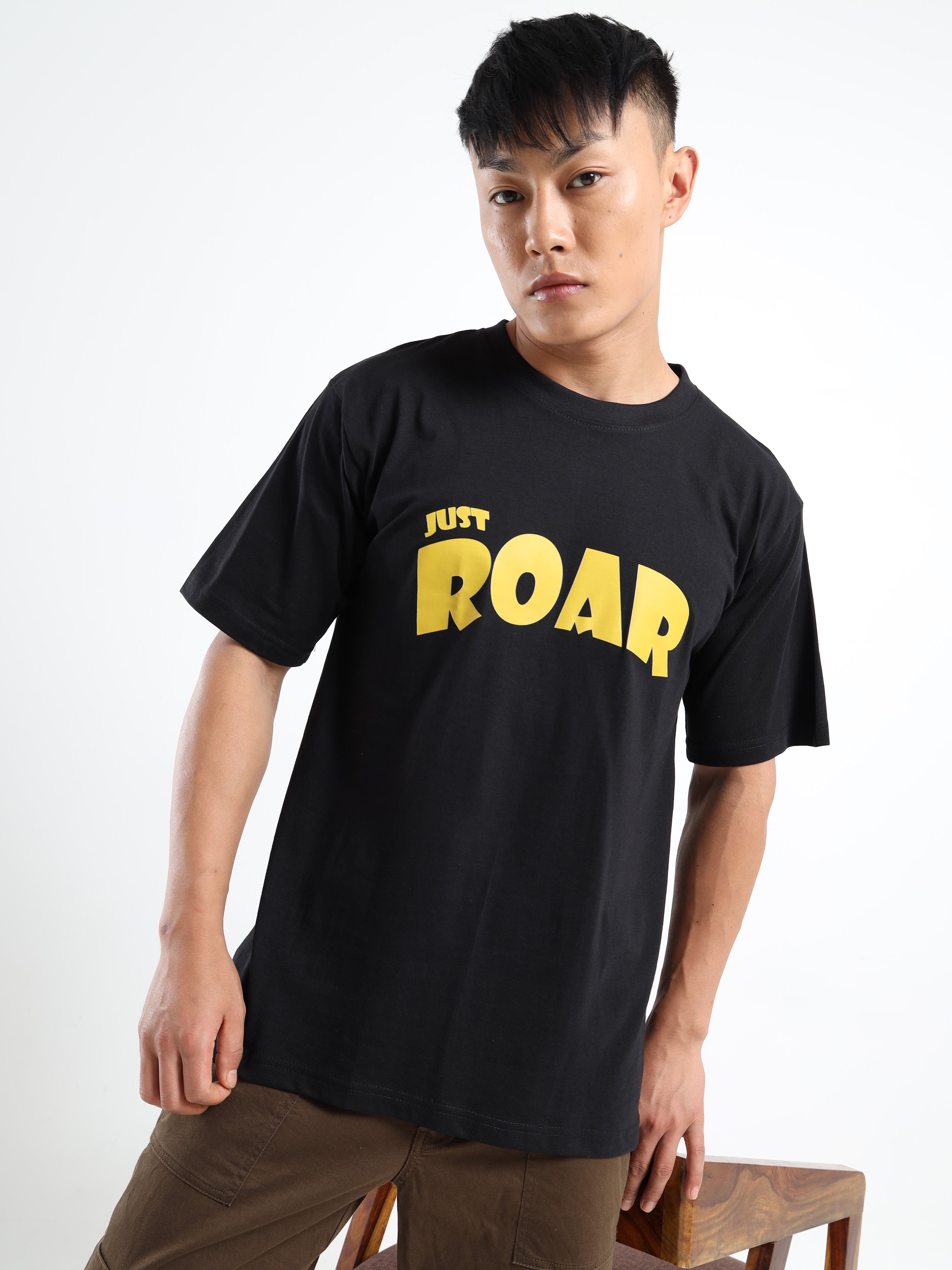 Men's Black and Yellow Just Roar Graphic T-Shirt