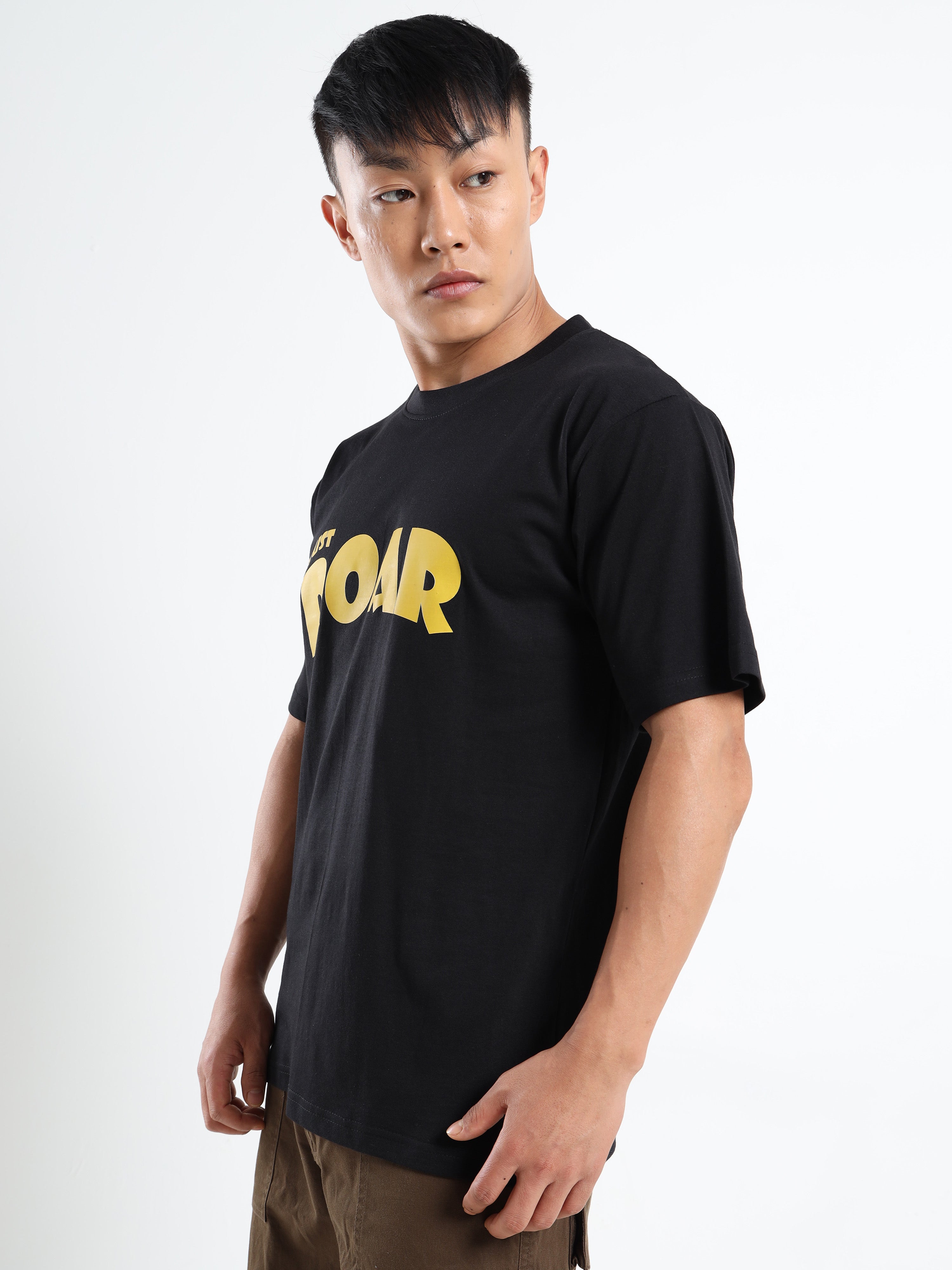 Men's Black and Yellow Just Roar Graphic T-Shirt