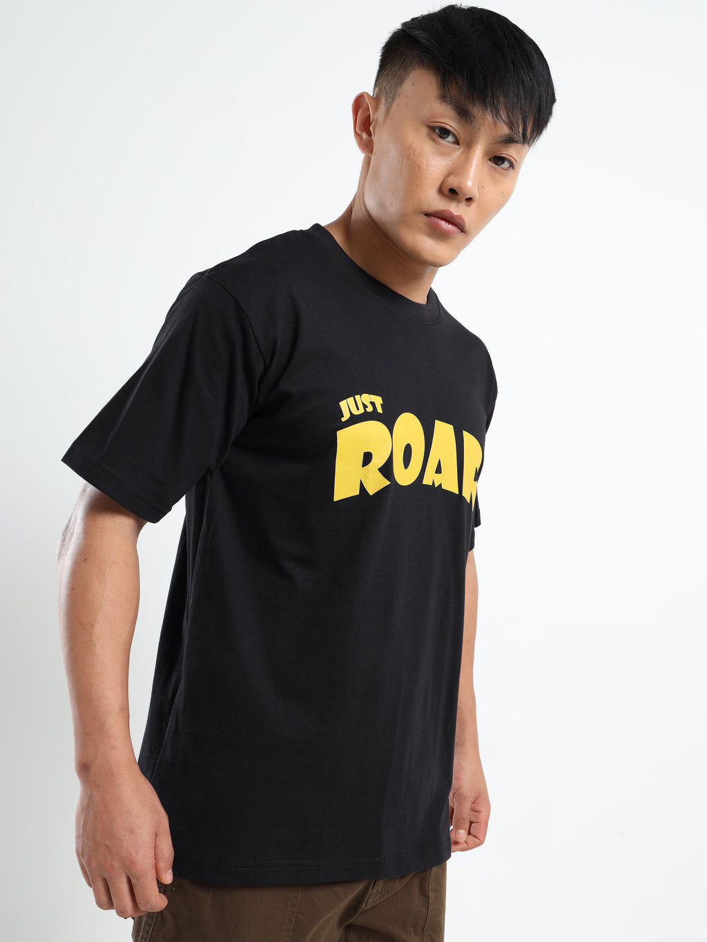 Men's Black and Yellow Just Roar Graphic T-Shirt