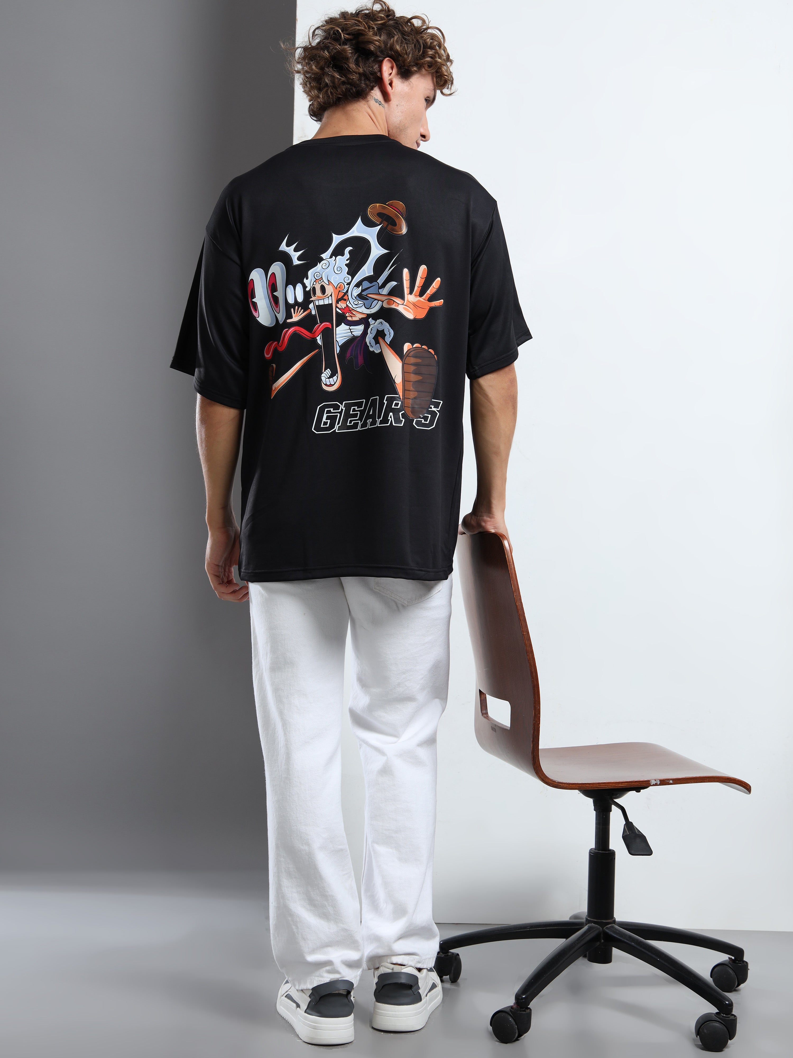 Men's Black One Piece Gear 5 Anchor Oversized T-Shirt