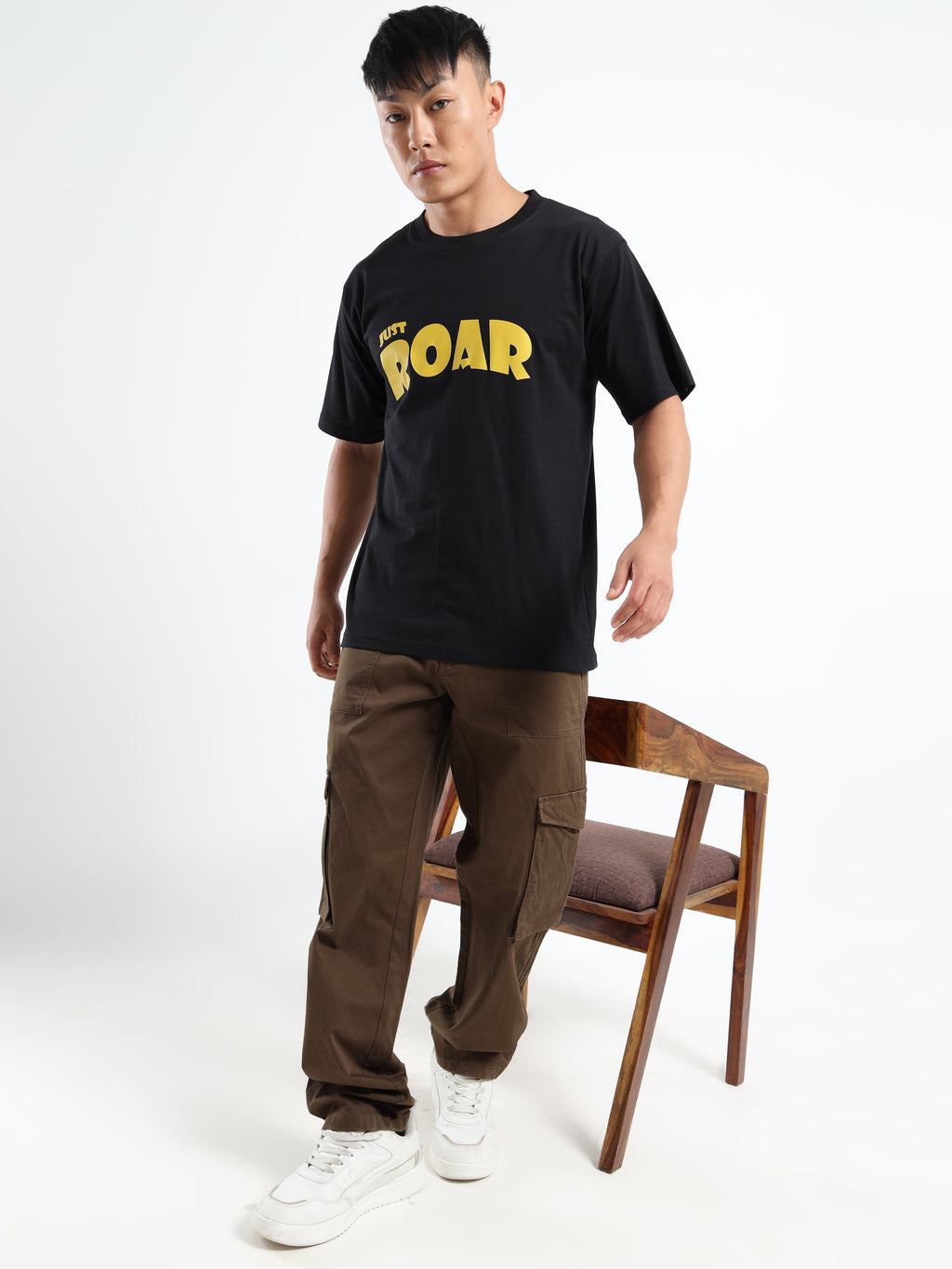 Men's Black and Yellow Just Roar Graphic T-Shirt