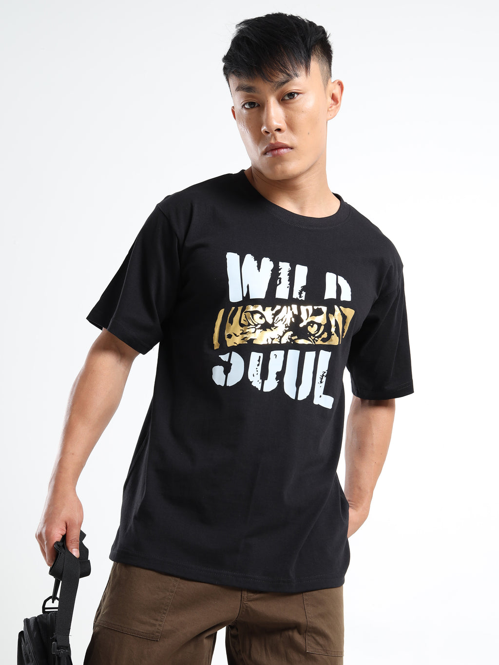 Men's Black and Multi-Color Wild Soul Tiger T-Shirt