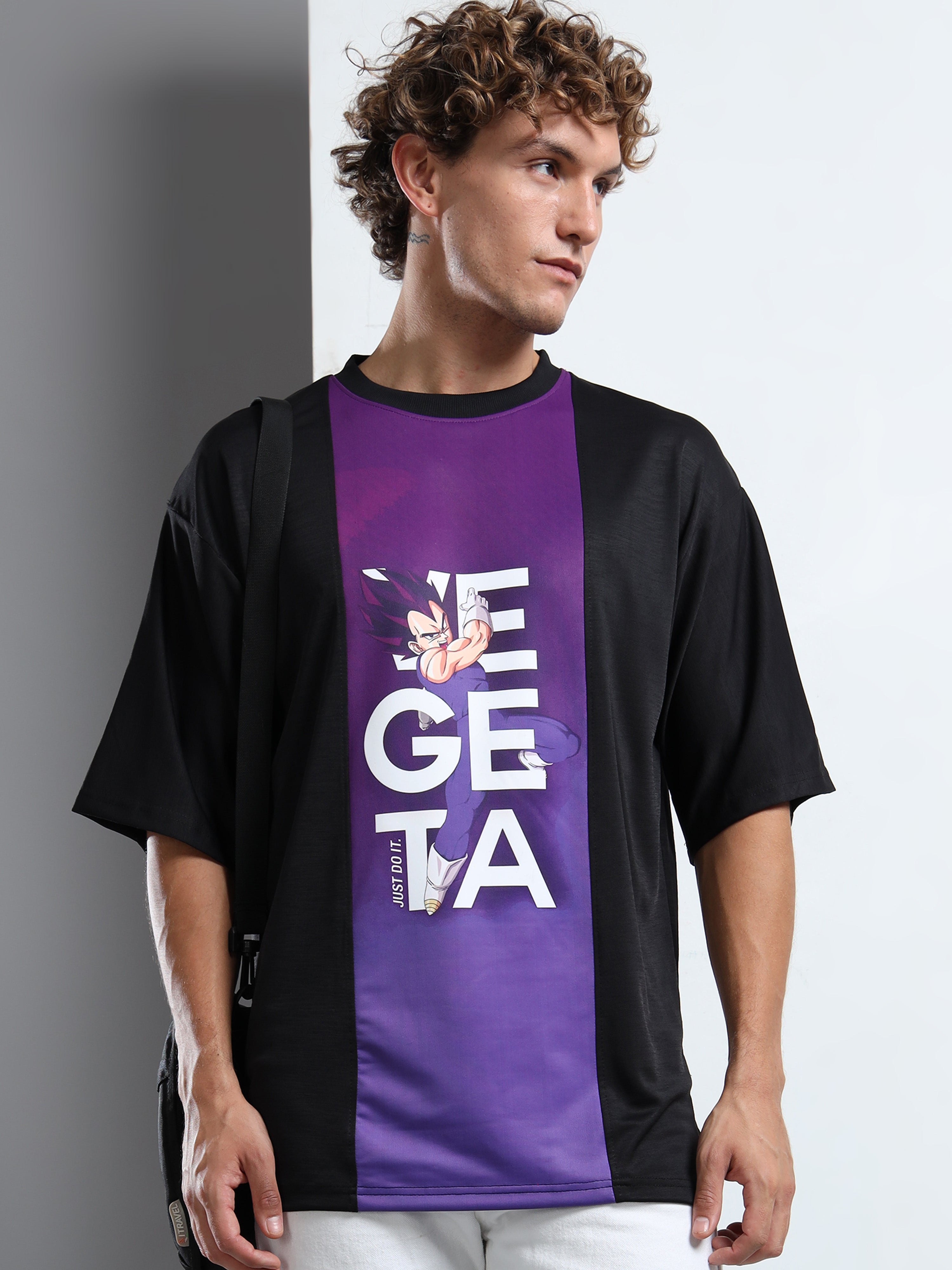 Men's Black and Purple Dragon Ball Z Vegeta Oversized T-Shirt